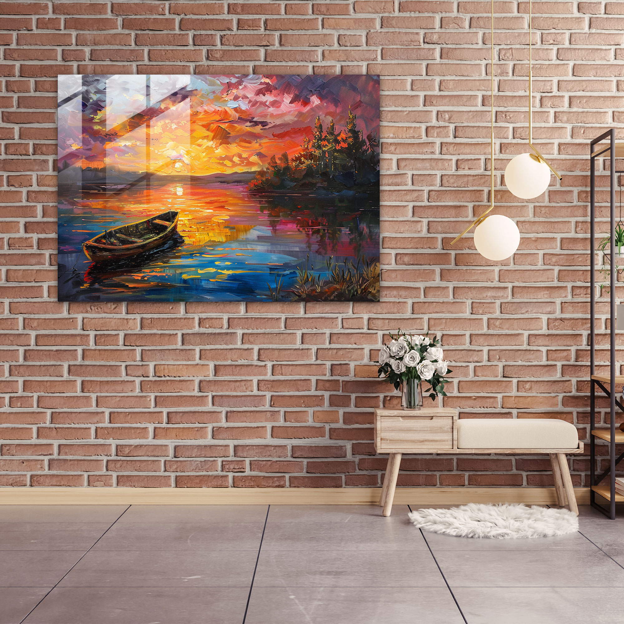 Lakeside Sunset Glass Wall Art - Leonid Afremov, Sunset, Home Decoration, Glass Wall Art