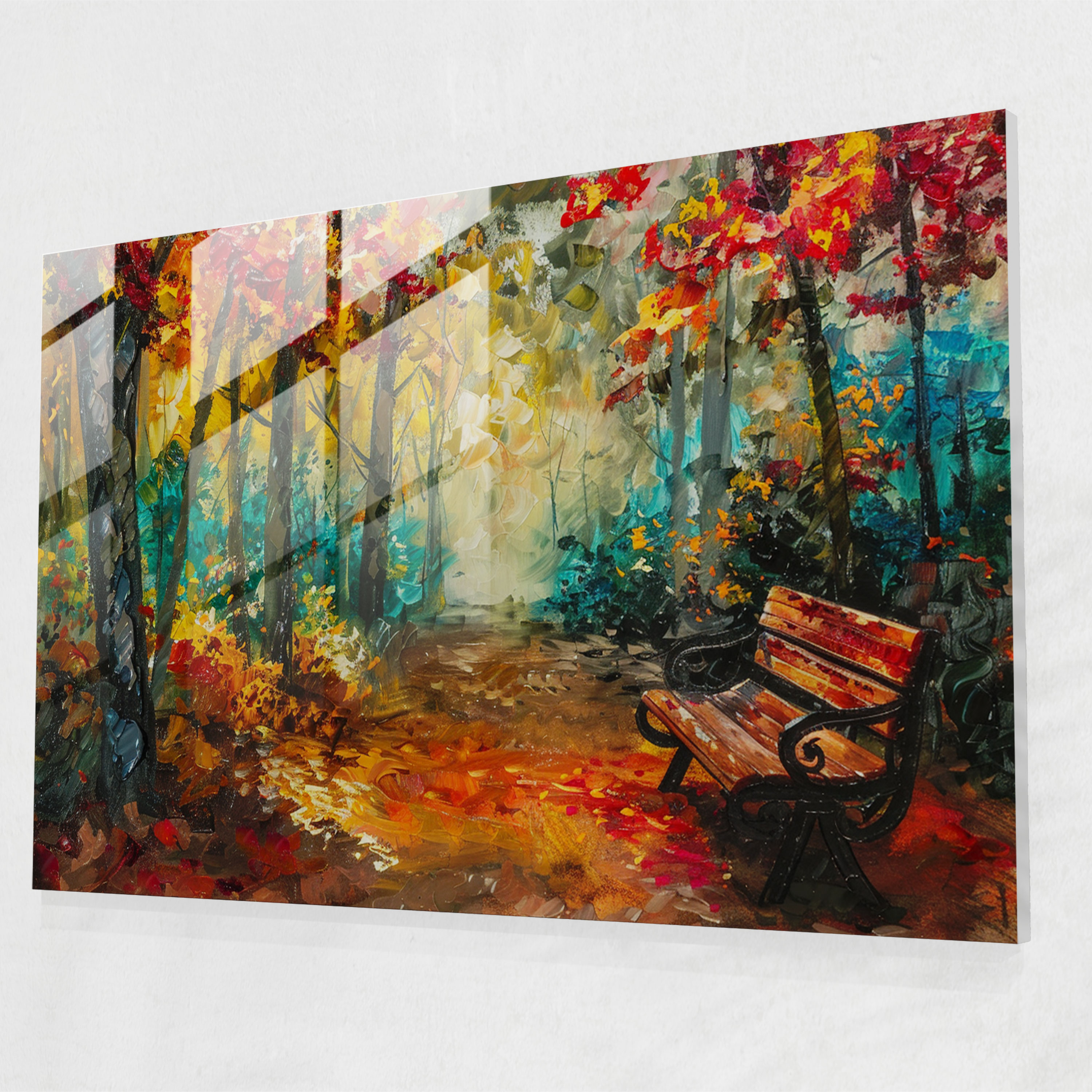 Whimsical Park Bench Glass Wall Art - Leonid Afremov, Wall Decoration, Whimsical, Park Bench