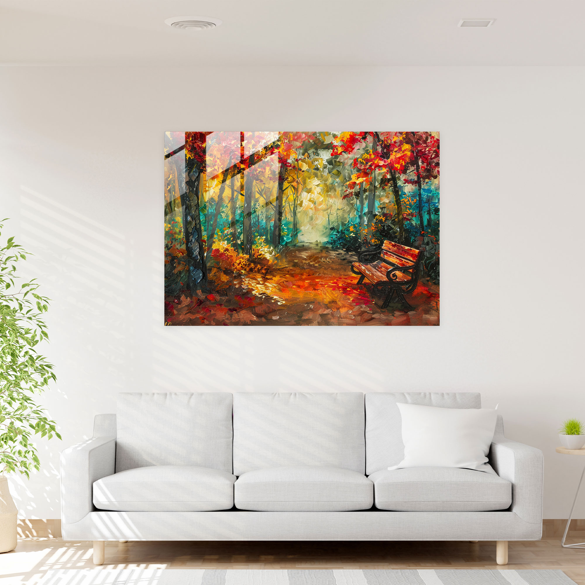 Whimsical Park Bench Glass Wall Art - Leonid Afremov, Wall Decoration, Whimsical, Park Bench