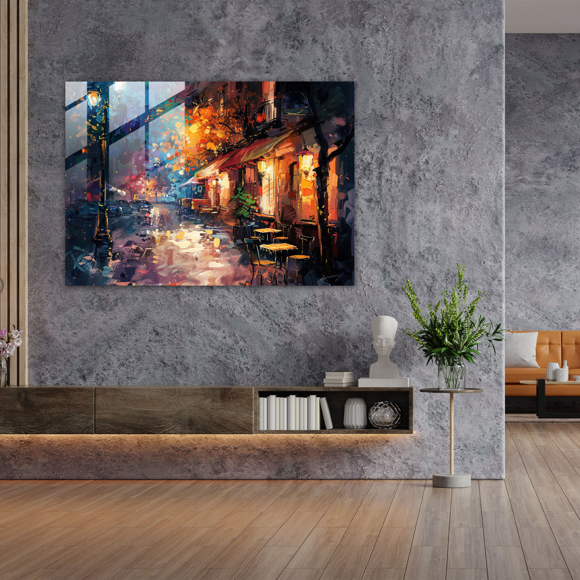 Cozy Cafe Street Glass Wall Art - Leonid Afremov, Modern Art, Cozy Cafe, Glass Print