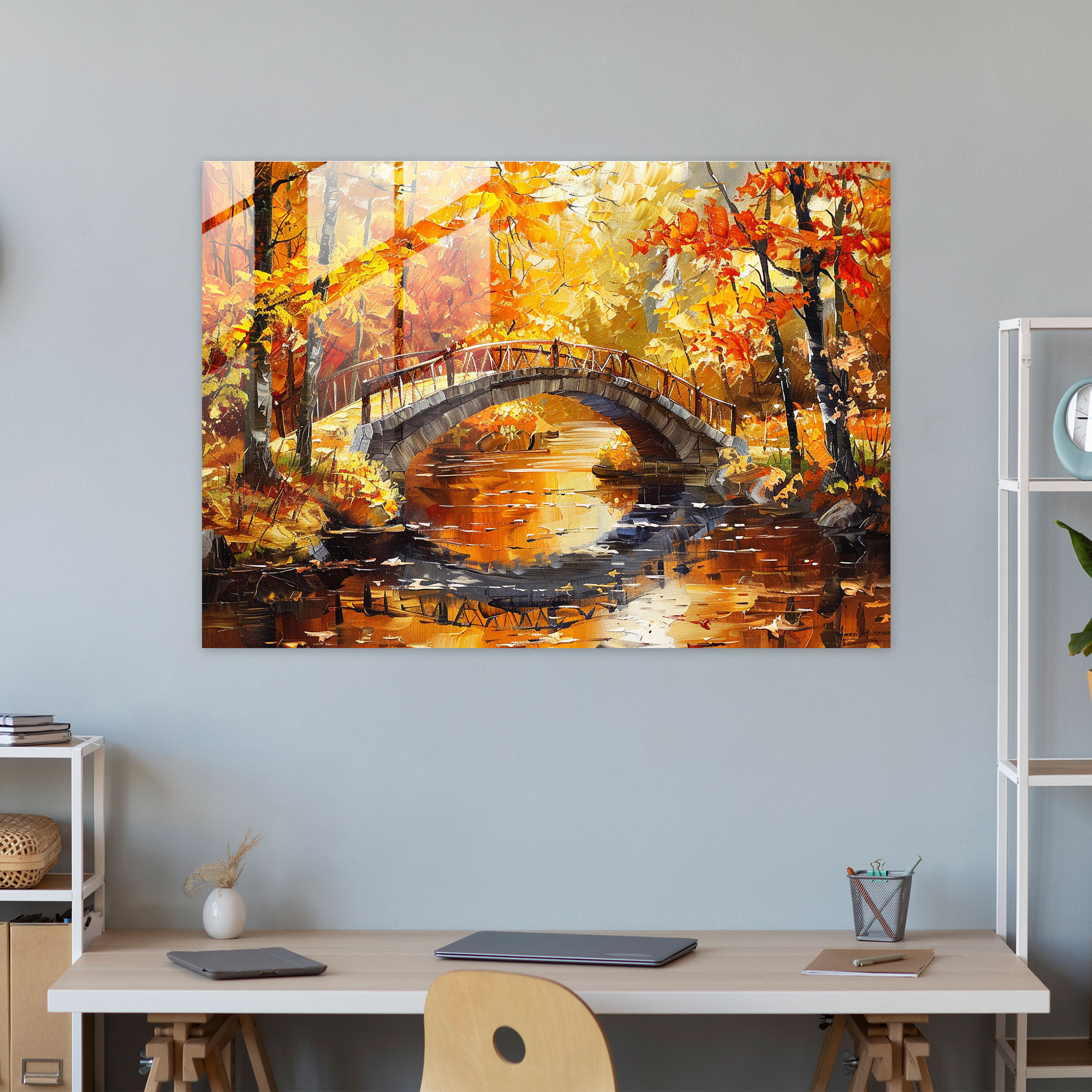 Enchanting Autumn Bridge Glass Wall Art - Leonid Afremov, Glass Wall Art, Wall Decoration, Glass Art