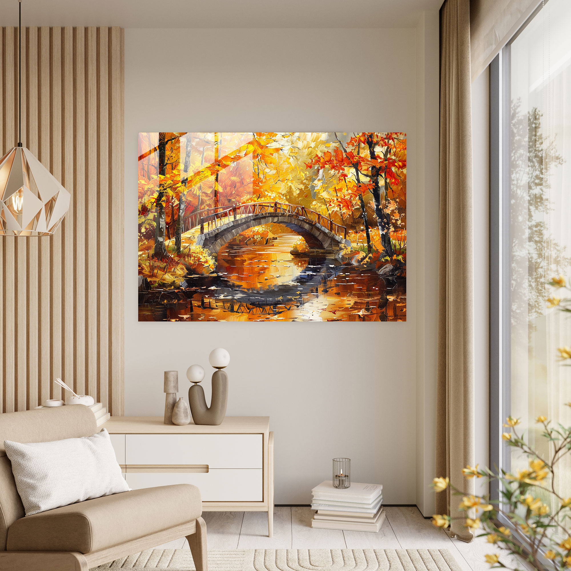 Enchanting Autumn Bridge Glass Wall Art - Leonid Afremov, Glass Wall Art, Wall Decoration, Glass Art