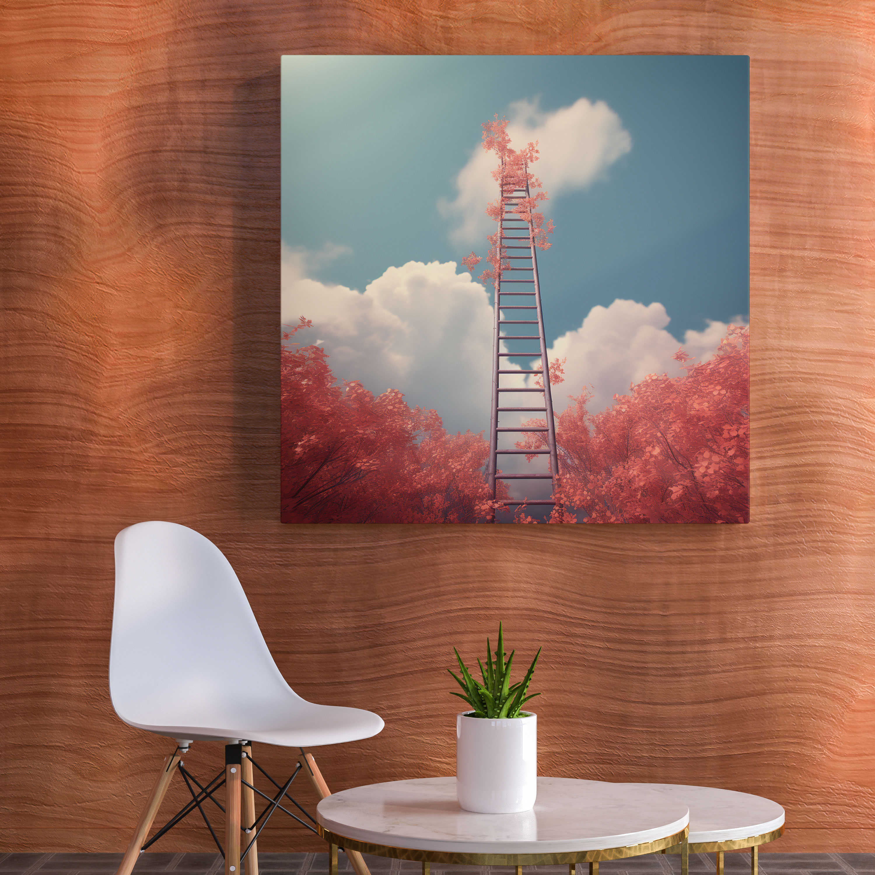 Autumn Ladder Canvas Print - Leaves, Leaves, Canvas Print, Surrealist Digital Art