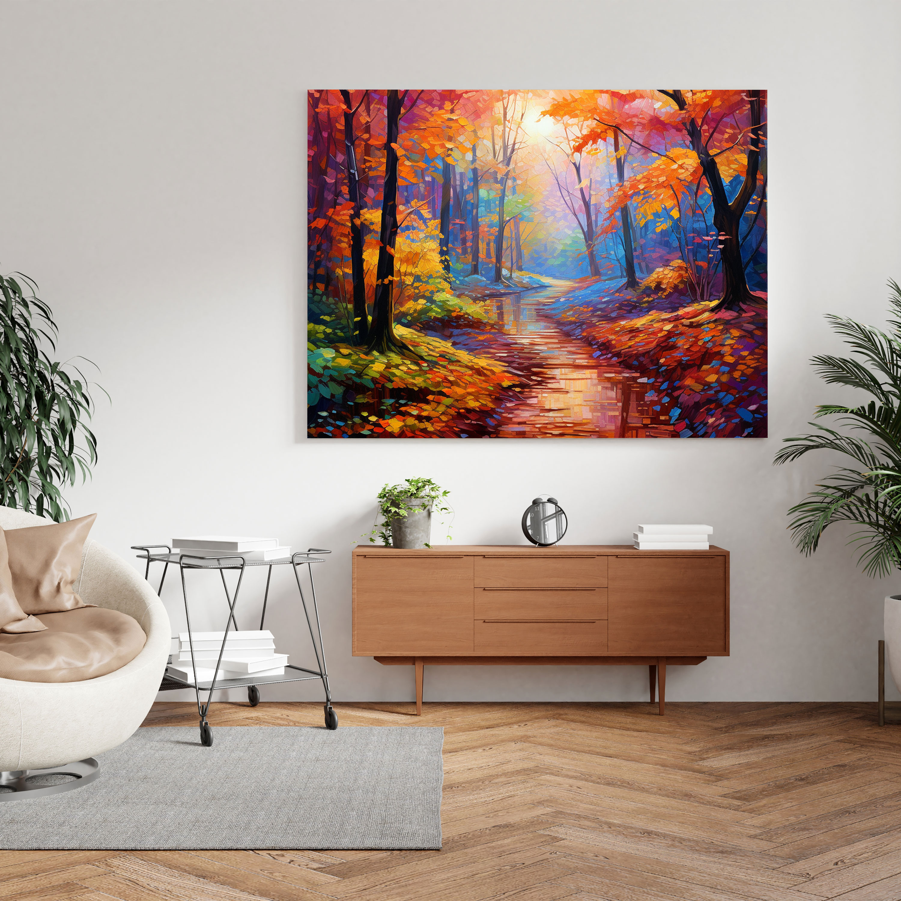 Leinwandbild Herbstblätter - Blätter impressionistisches Landschaftsgemälde Herbstblätter Leinwandbild