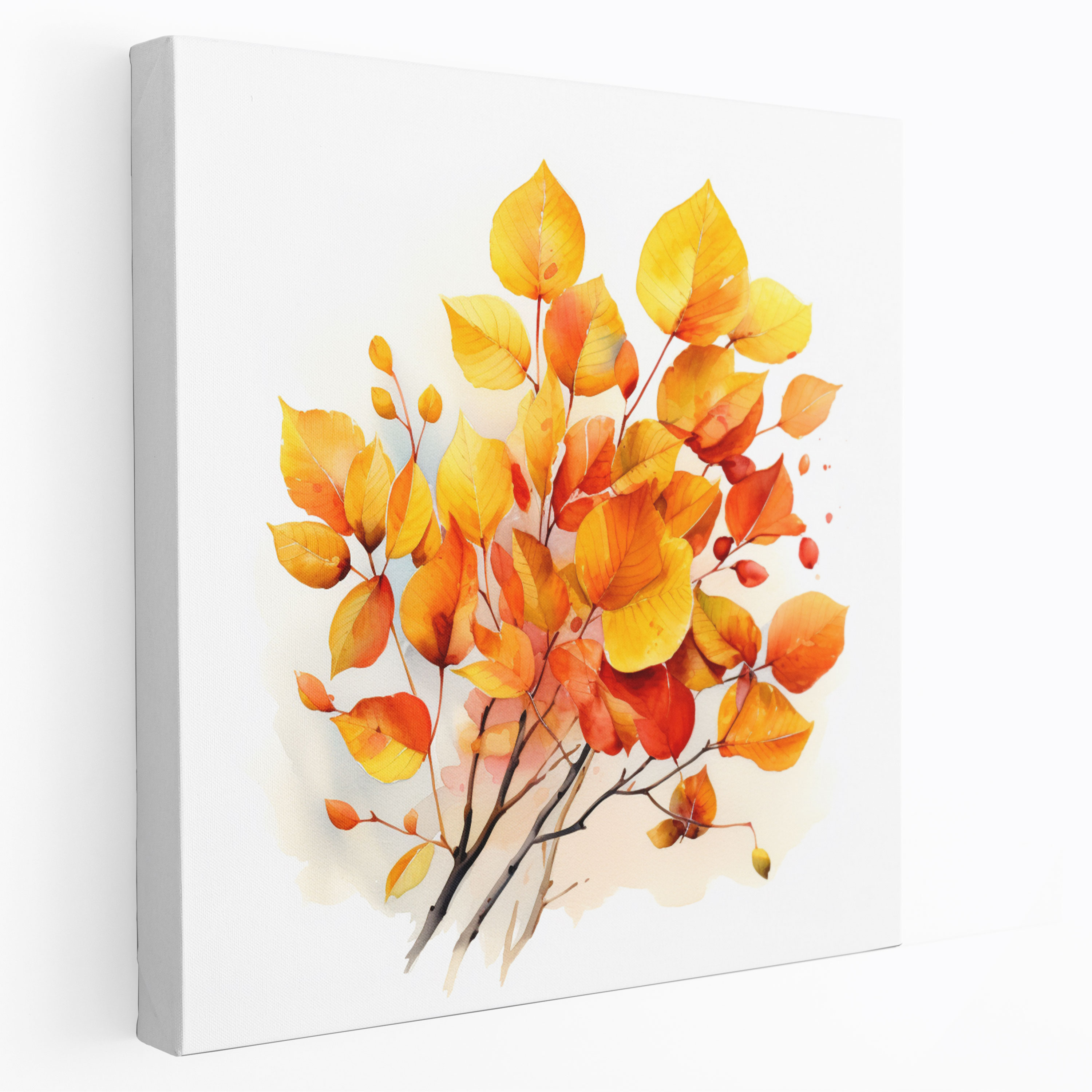 Leaves Canvas Print - Leaves, Wall Art, Watercolor Painting, Orange