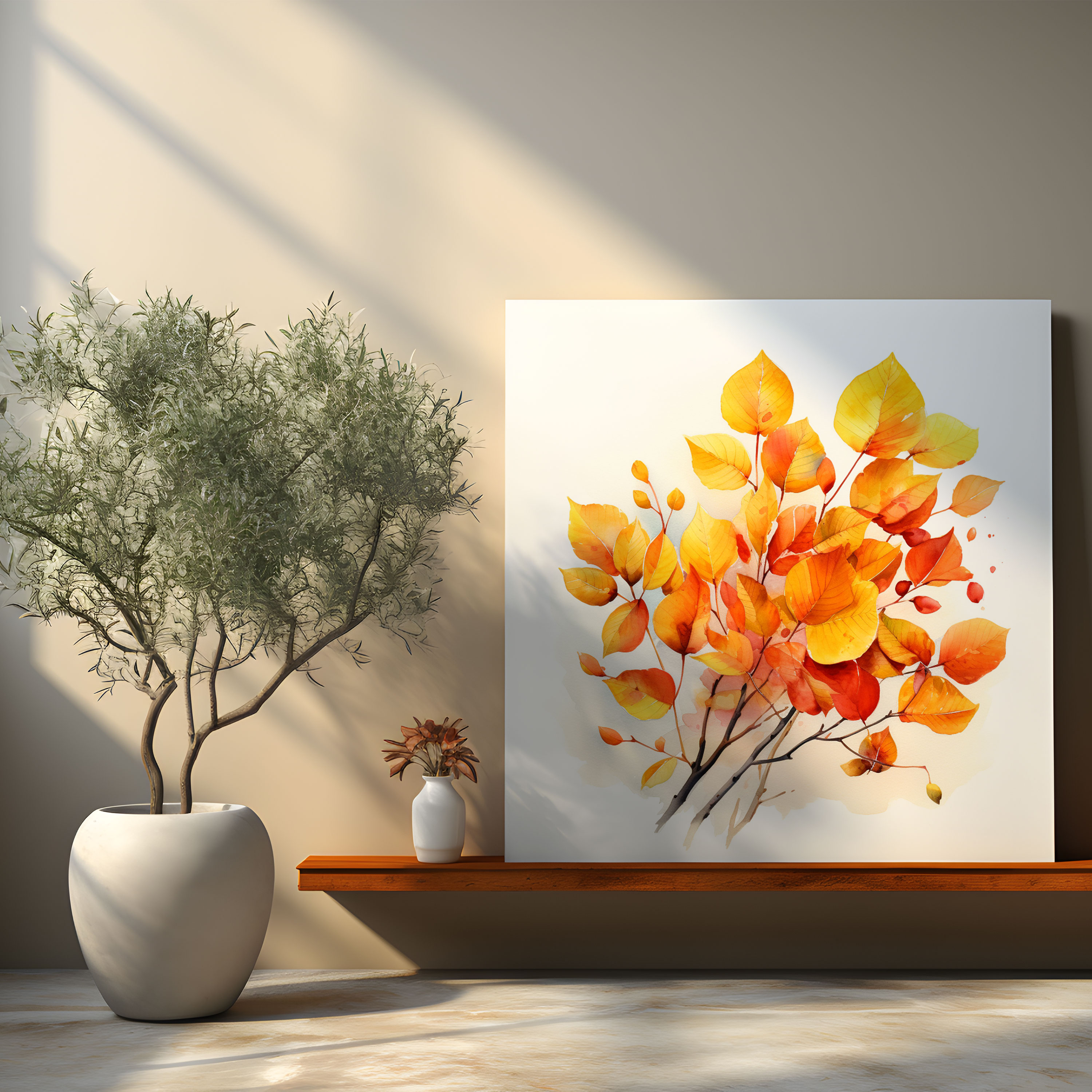 Leaves Canvas Print - Leaves, Wall Art, Watercolor Painting, Orange