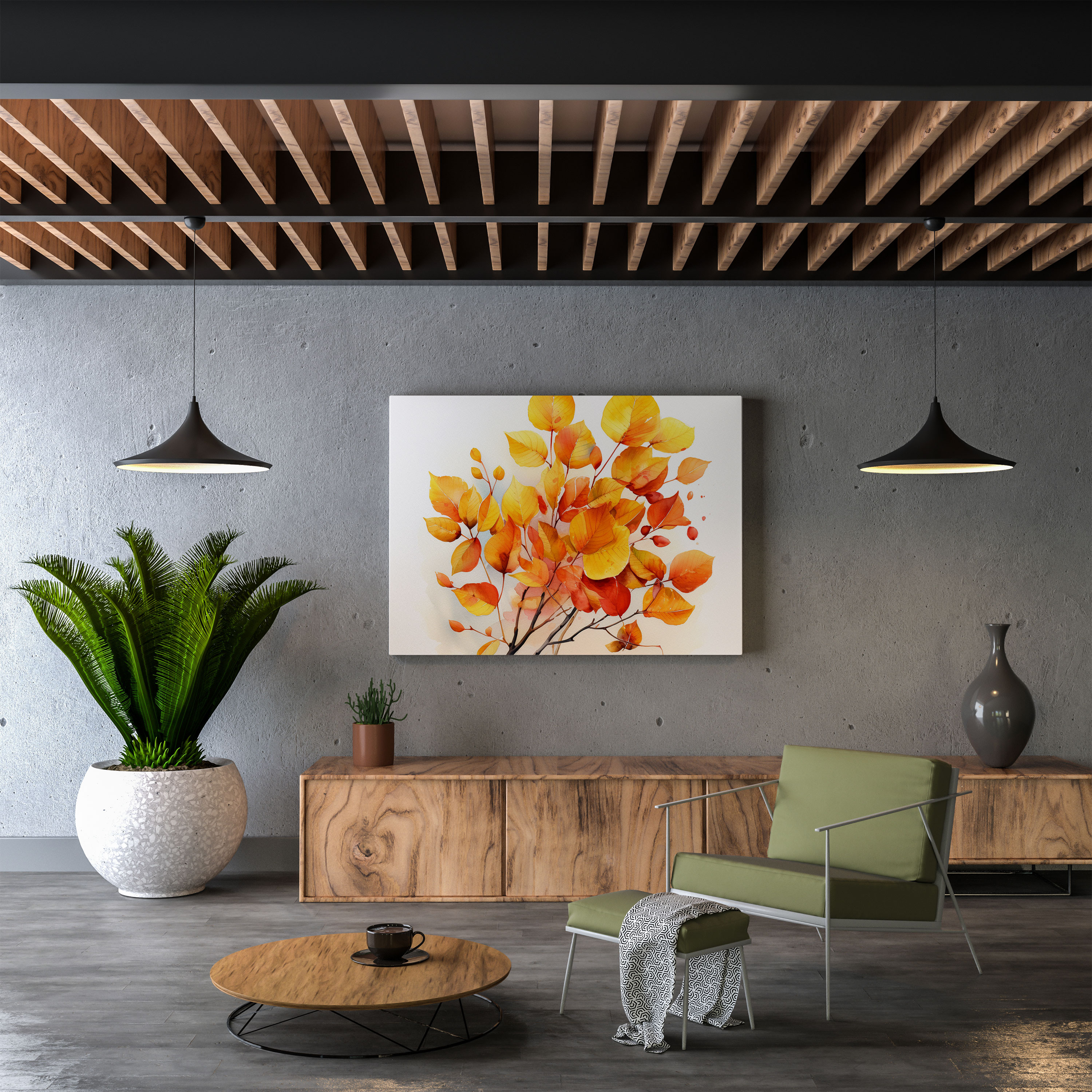 Leaves Canvas Print - Leaves, Wall Art, Watercolor Painting, Orange