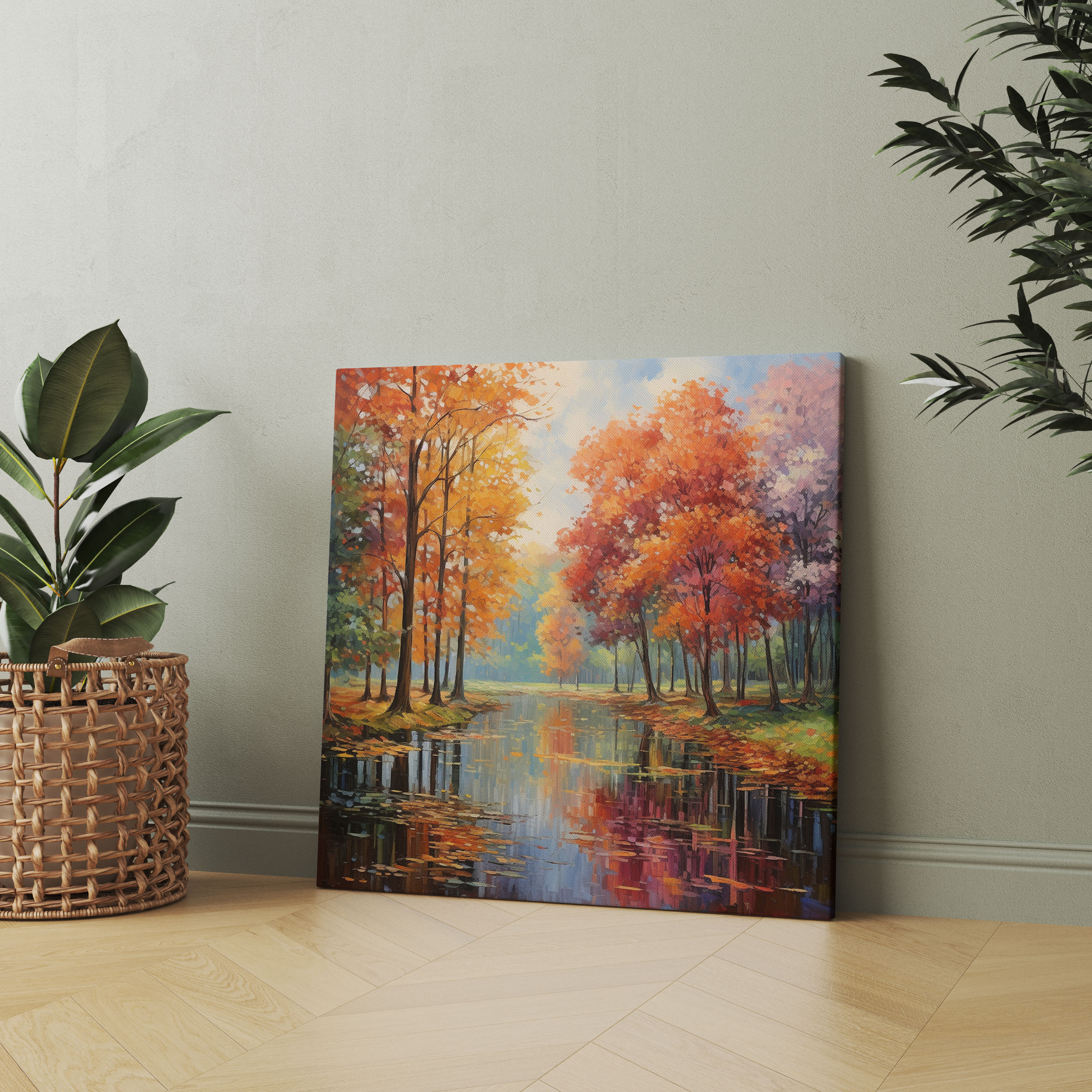 Autumn Leaves Canvas Print - Leaves, Home Decoration, Autumn, Impressionist Painting