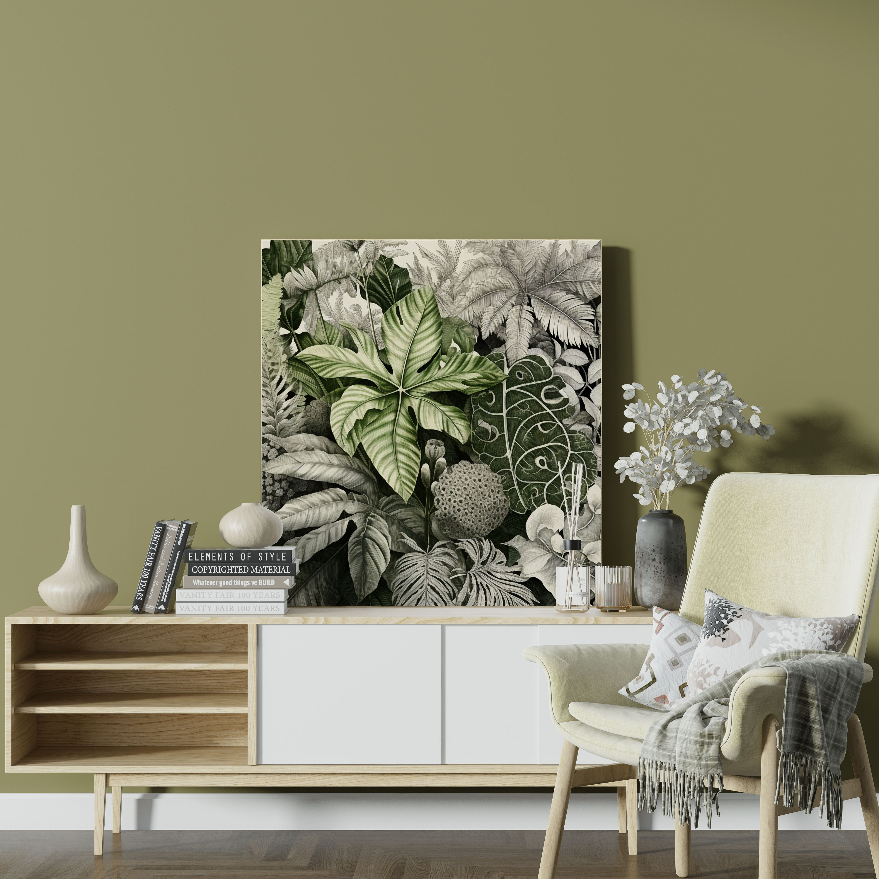 Botanical Leaves Wall Decoration - Leaves, Detailed Depiction, Patterns, Canvas Wall Art