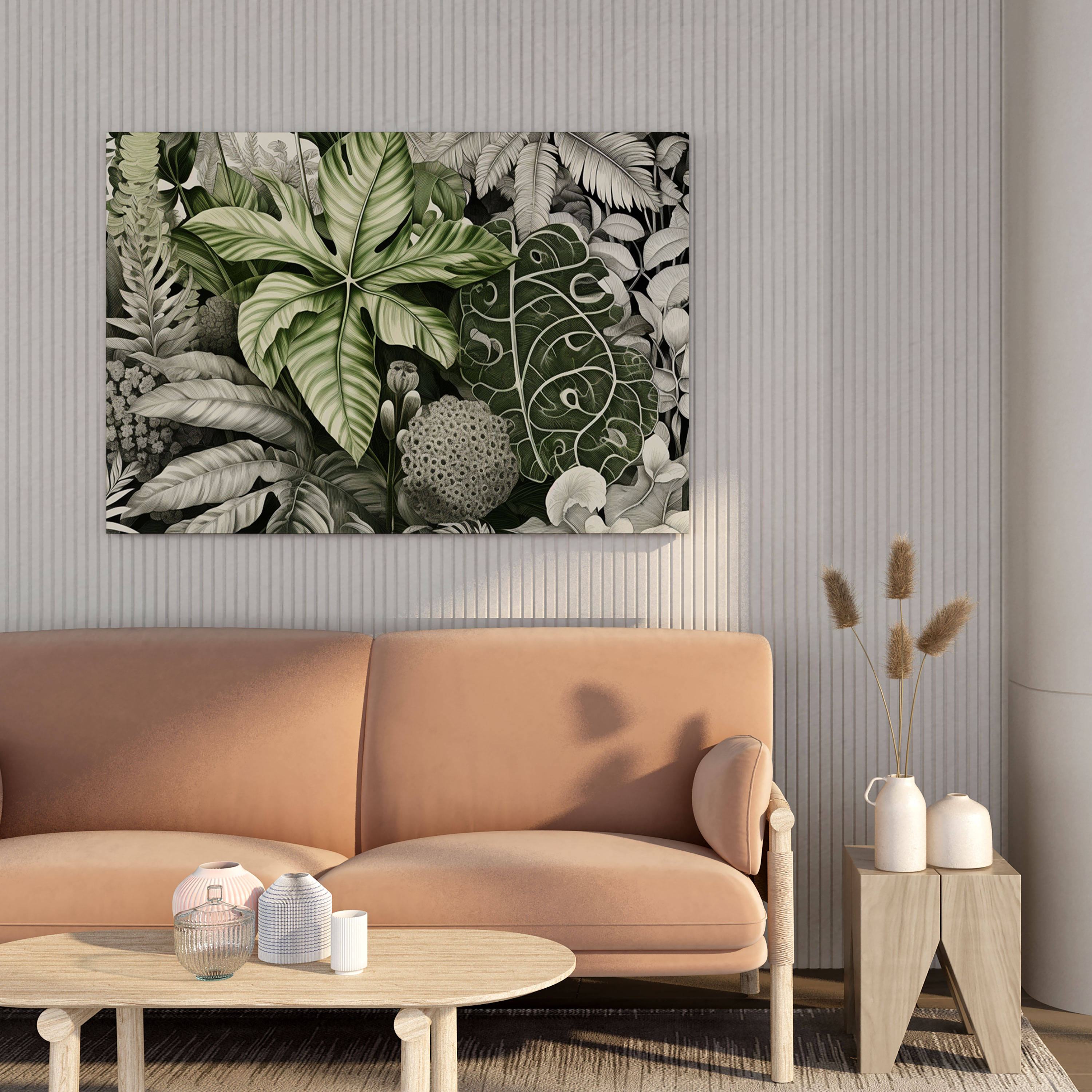 Botanical Leaves Wall Decoration - Leaves, Detailed Depiction, Patterns, Canvas Wall Art