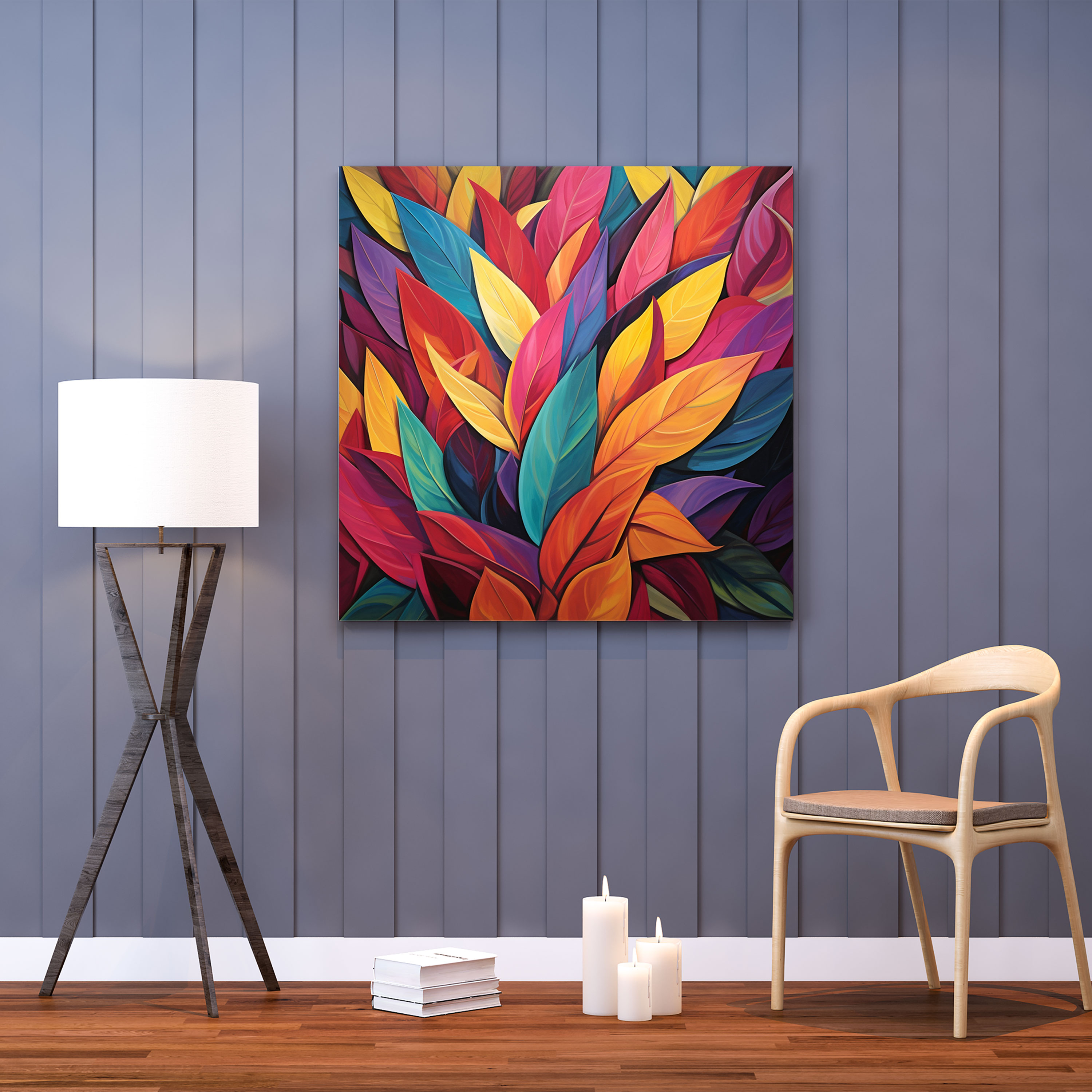 Lebendige Blätter Wanddekoration - Blätter Wandkunst Leinwandbild geometrische Anordnung