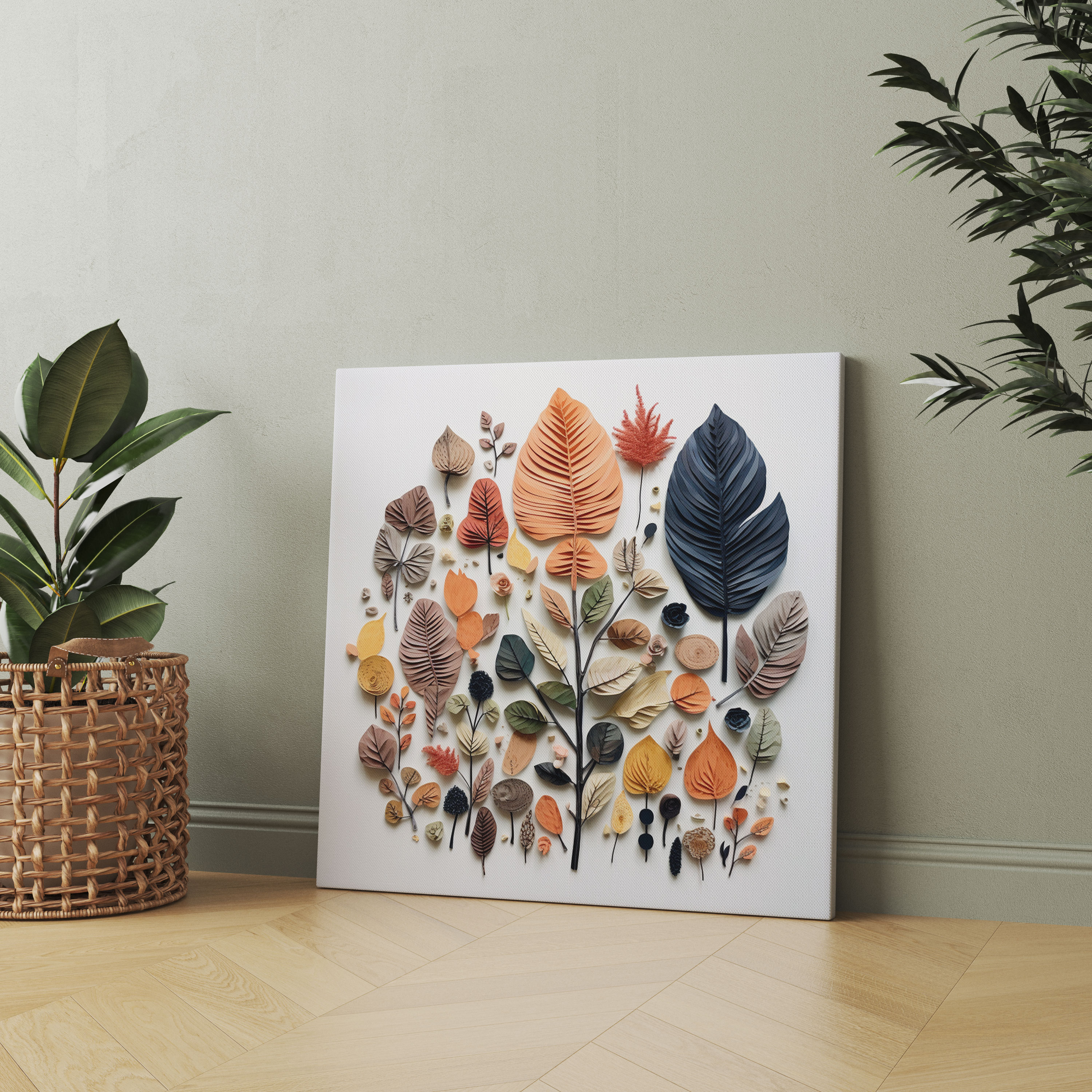 Eclectic Leaves Wall Art - Leaves, Wall Decoration, Canvas, Collage Artwork