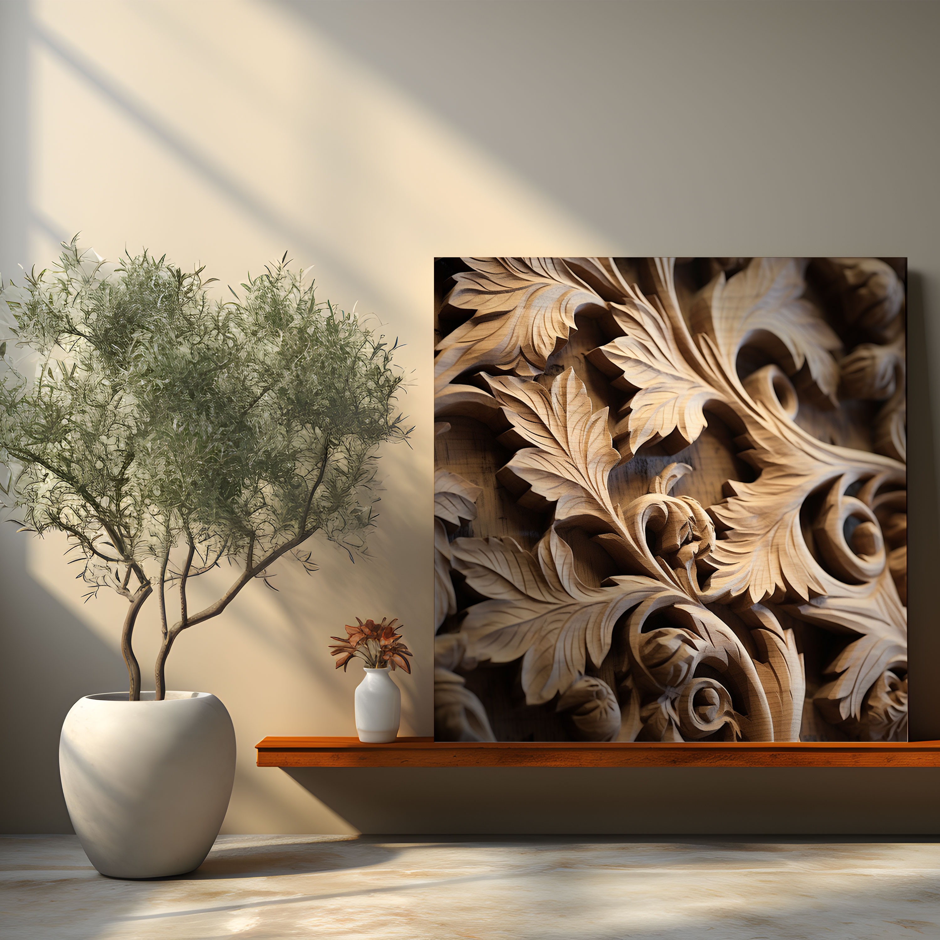 Leaves Wall Decoration - Rustic Wood Carving Art - Leaves, Character, Leaves, Wall Decoration
