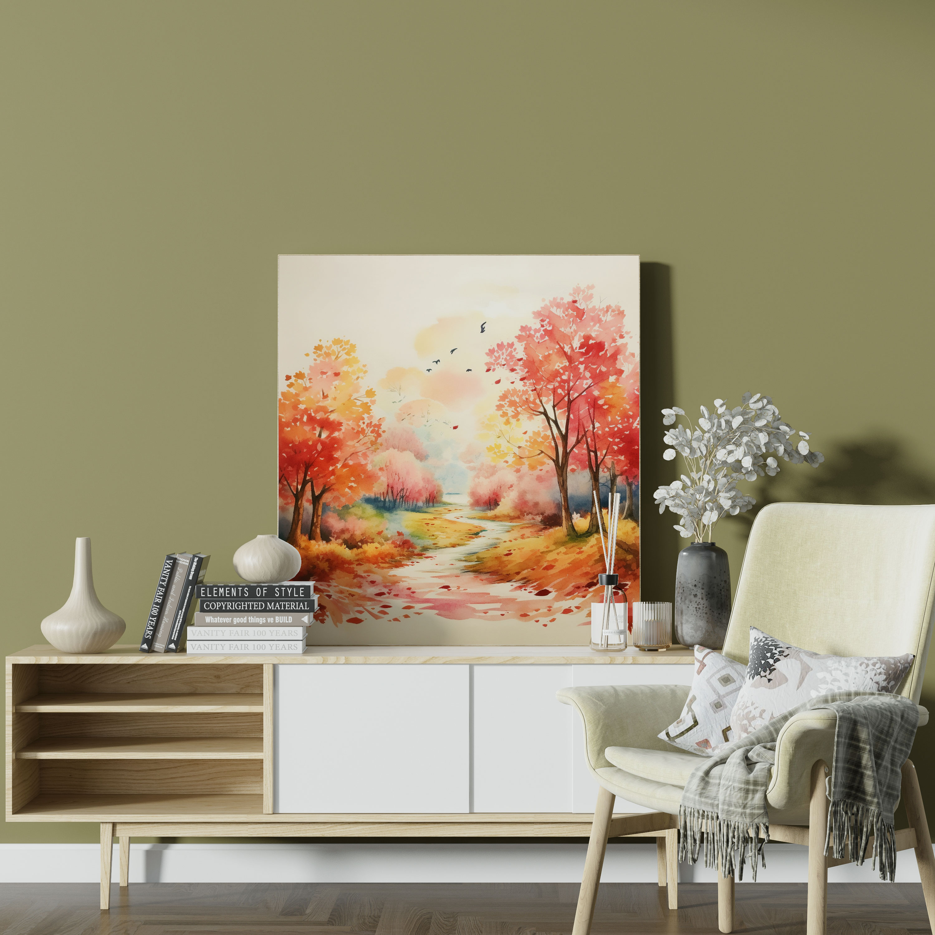 Blätter Leinwandbild - Wanddekoration Leinwandkunst Aquarellmalerei