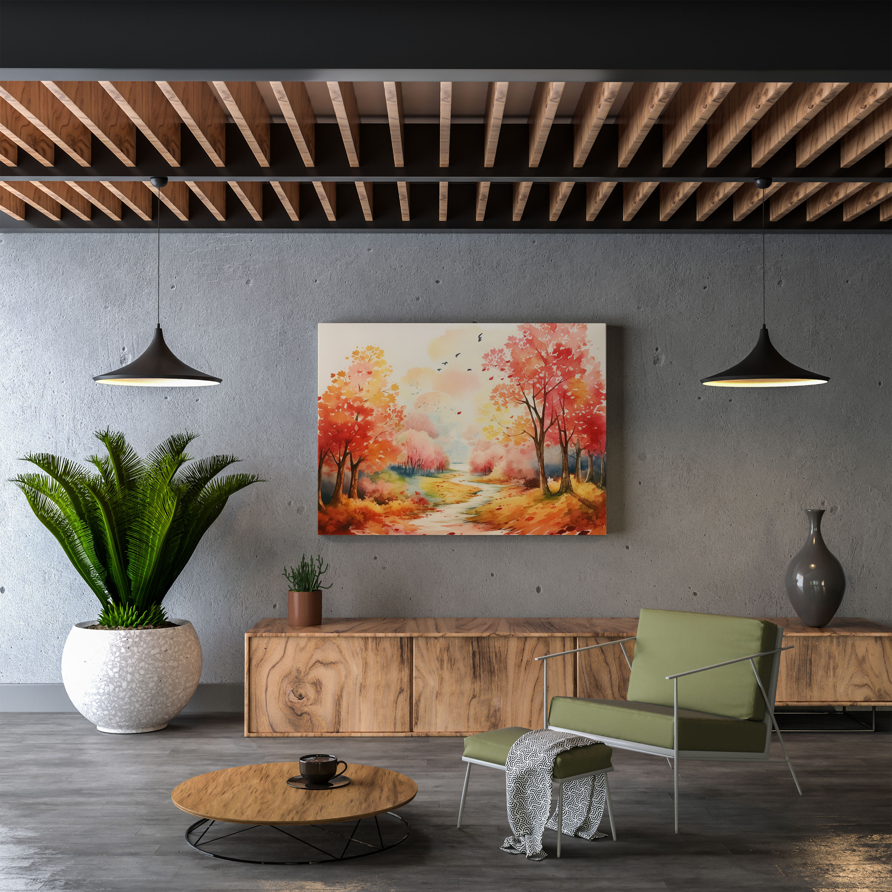 Blätter Leinwandbild - Wanddekoration Leinwandkunst Aquarellmalerei