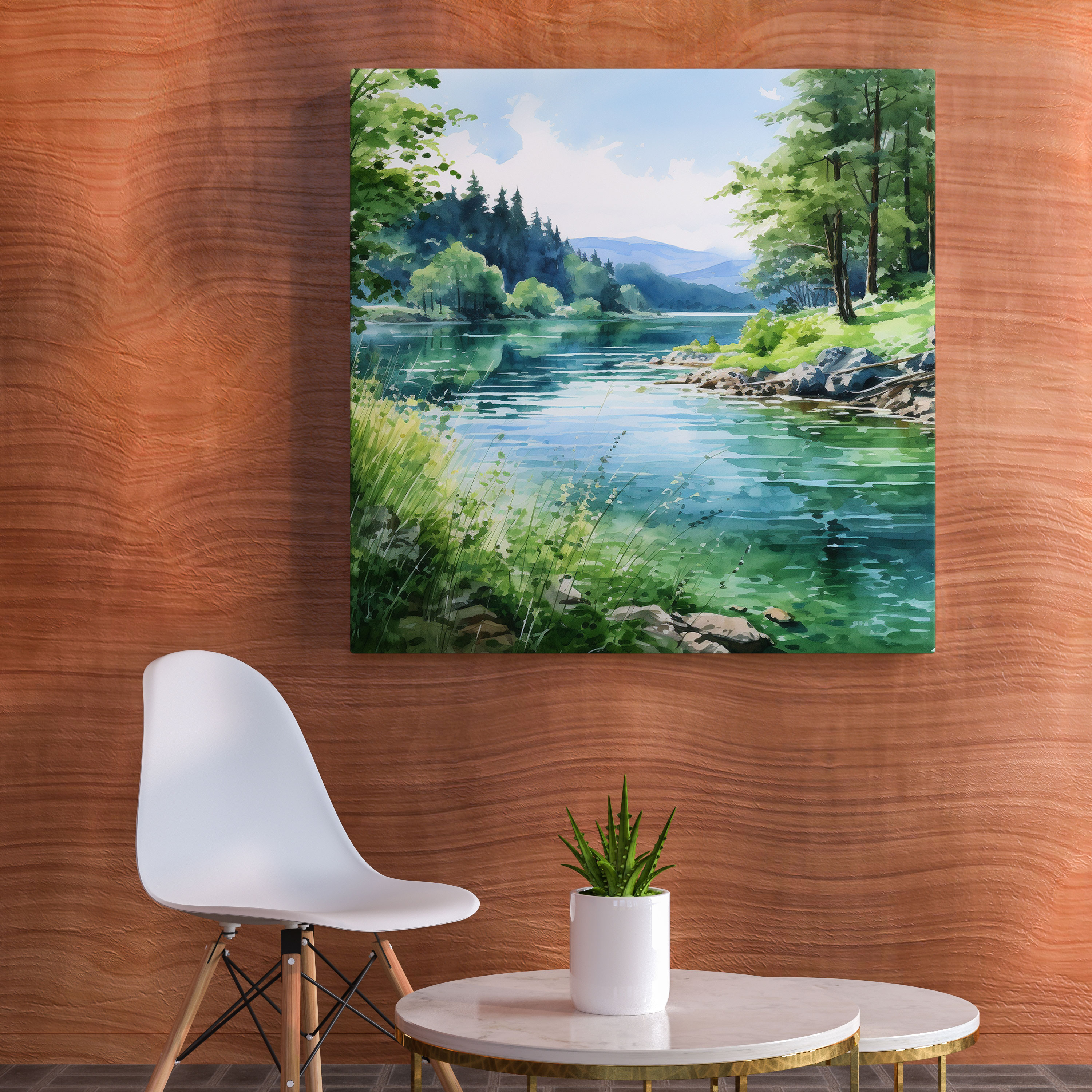 Leinwandbild: Lenticular Wandkunst - Ruhe am See Wasserfarben-Landschaft