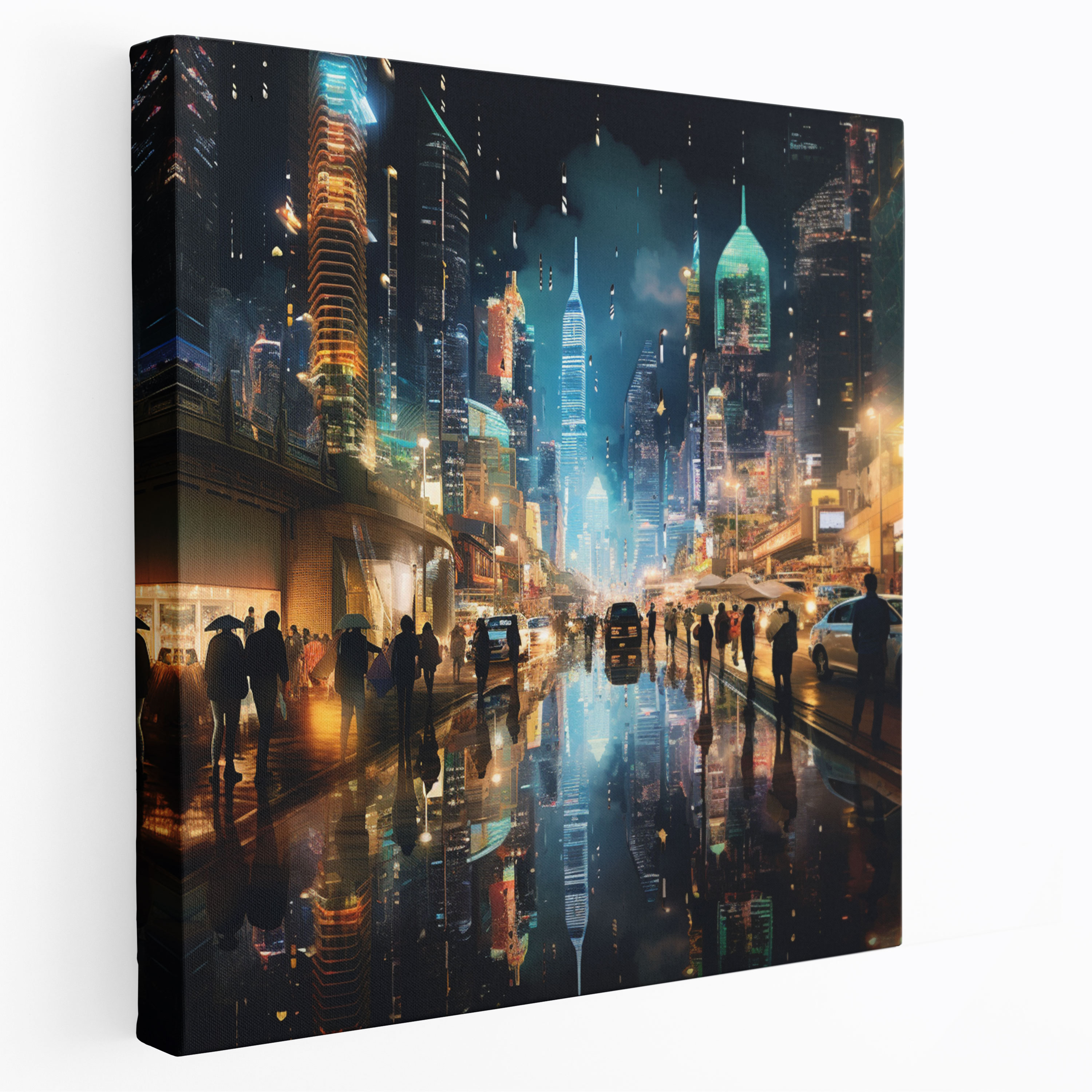 Lenticular Canvas Print: Neon Night City - Lenticular, Photograph, Canvas, Night