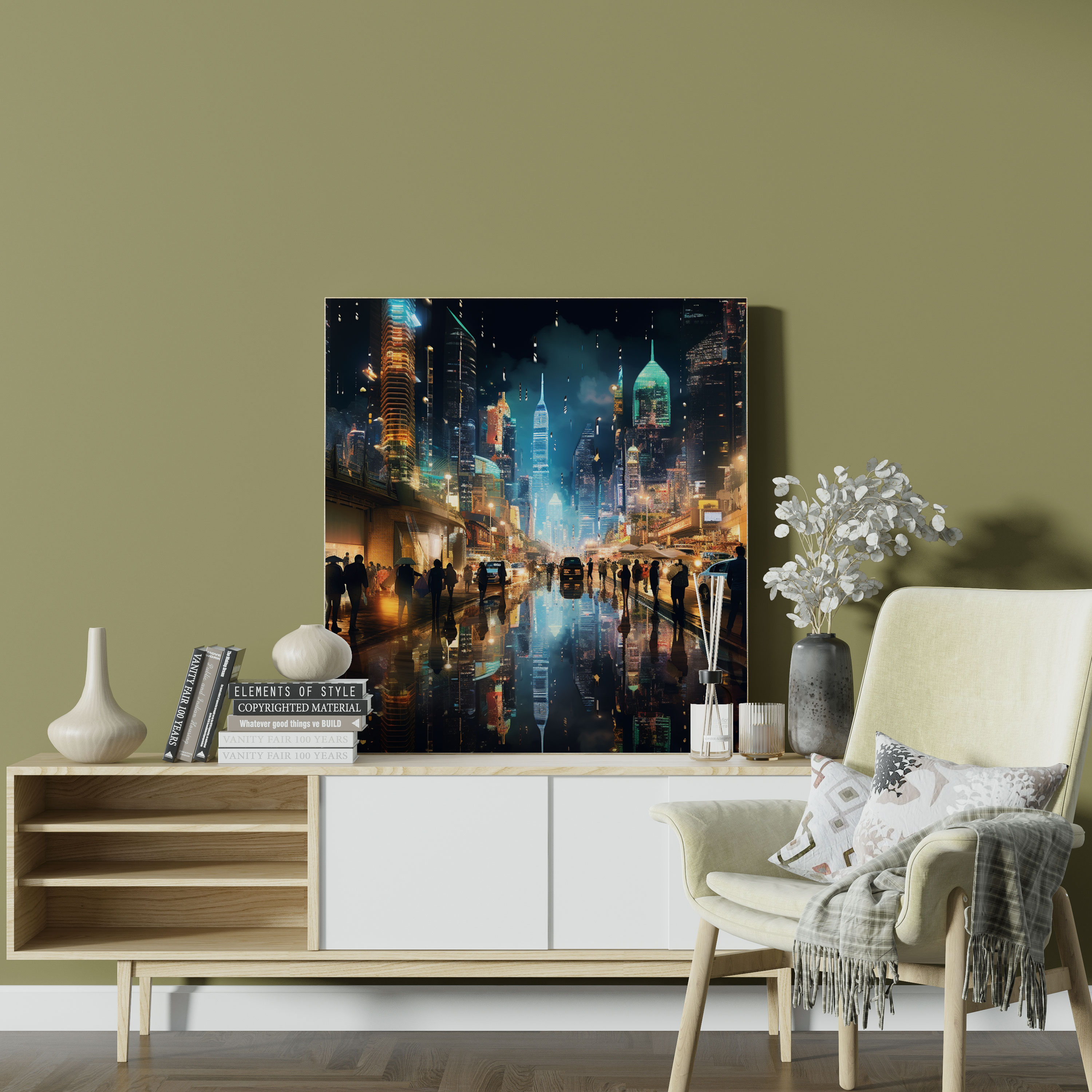 Lenticular Canvas Print: Neon Night City - Lenticular, Photograph, Canvas, Night