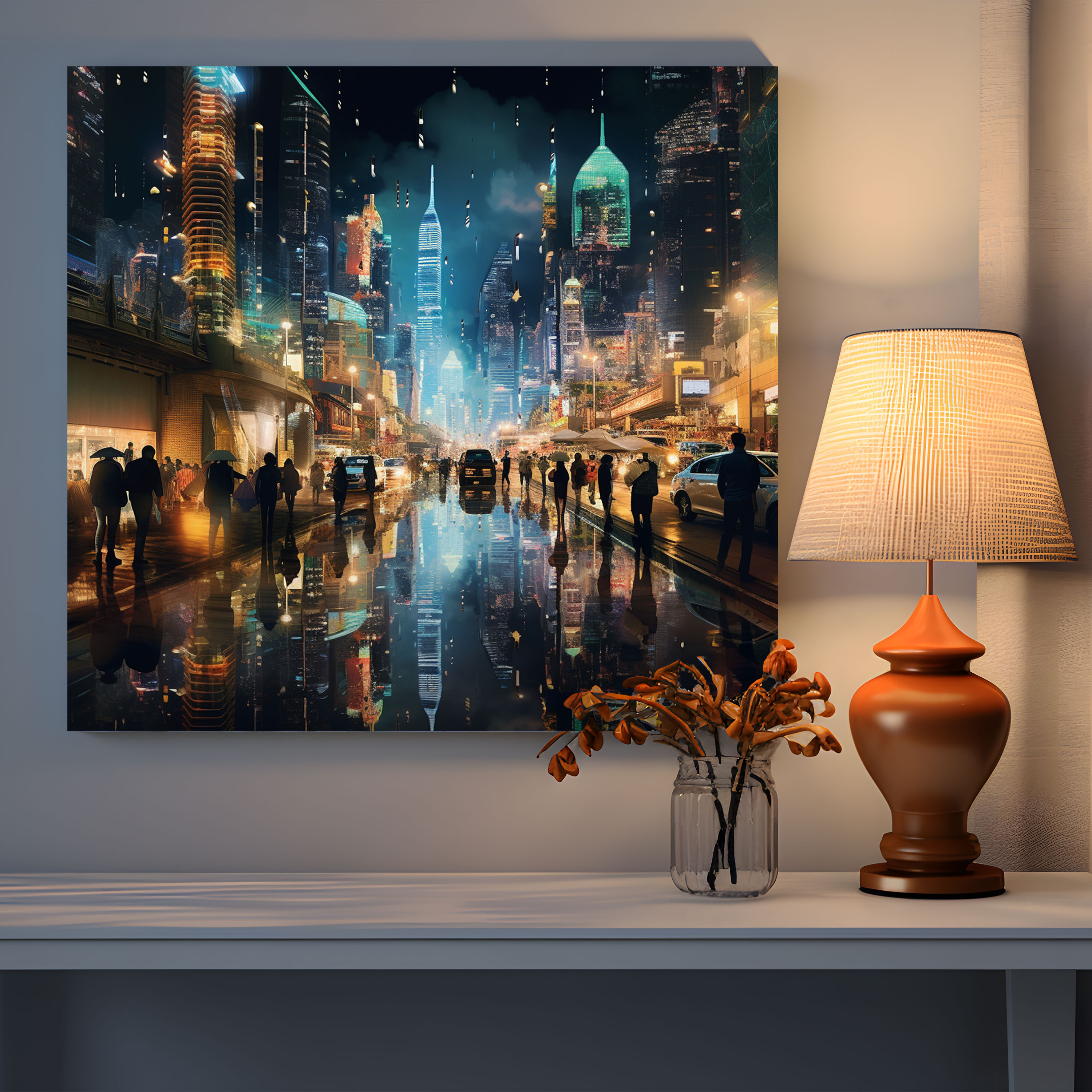 Lenticular Canvas Print: Neon Night City - Lenticular, Photograph, Canvas, Night