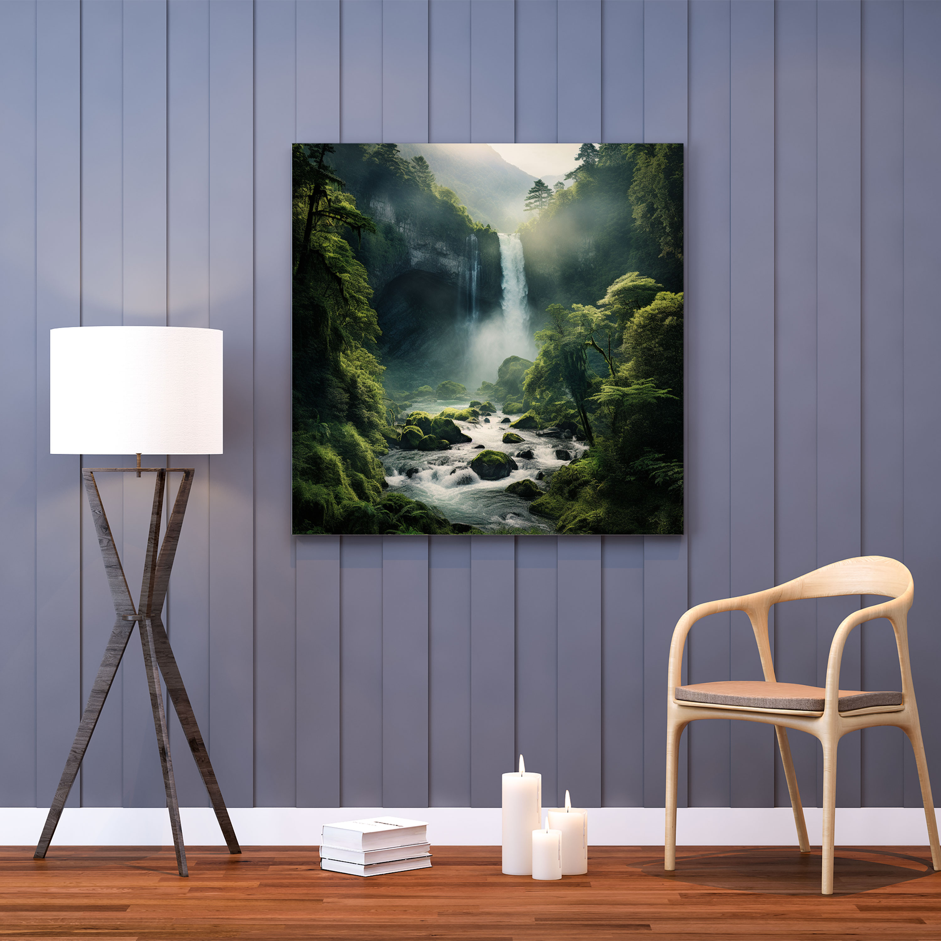 Linsenförmige Wanddekoration: Majestätischer Wasserfall - Linsenförmig Natur Leinwandbild Wasserfall