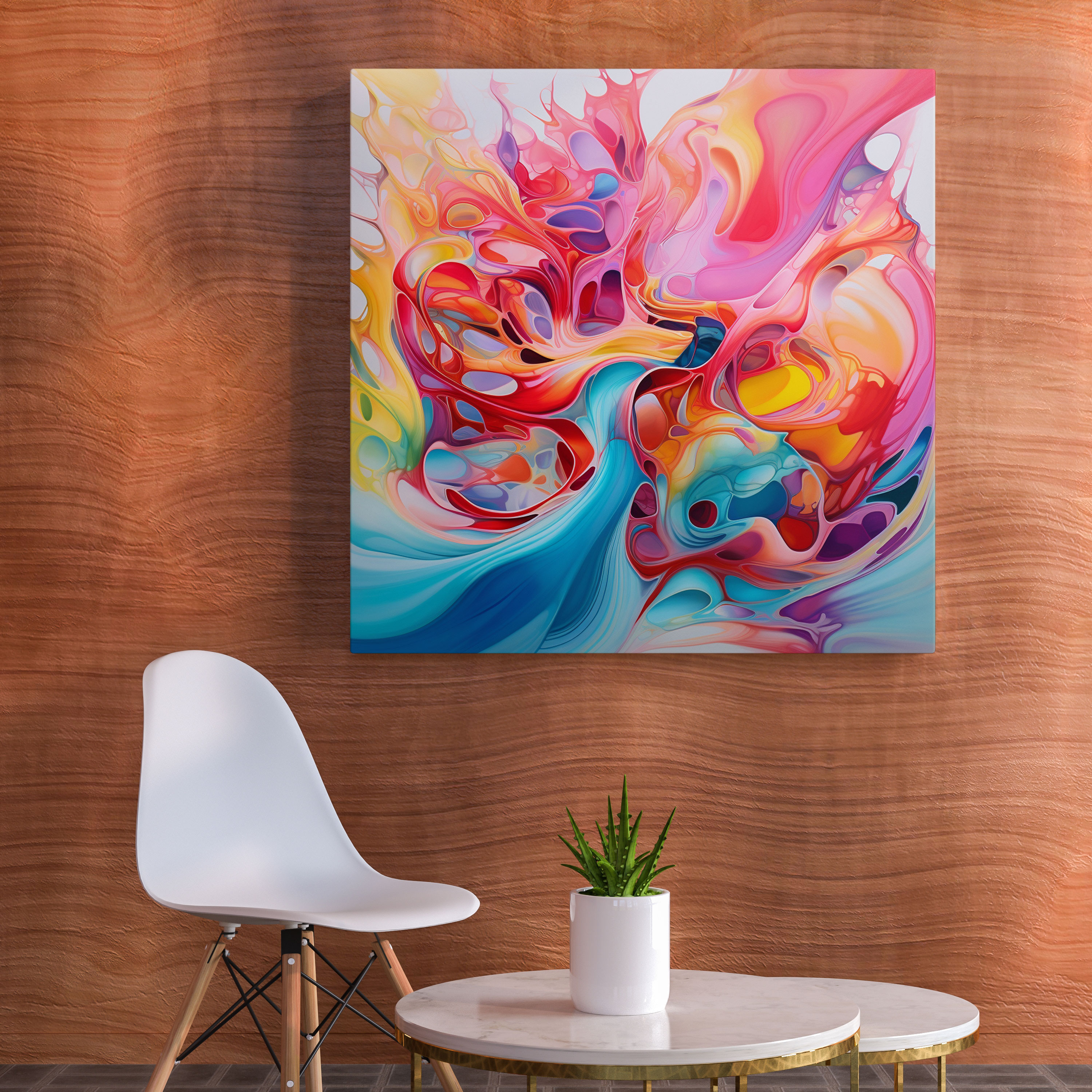 Linsenförmige abstrakte Wandkunst: Farbenfrohe Freiheit - Linsenförmig Wohn-Dekoration Lebendige Farben Leinwand