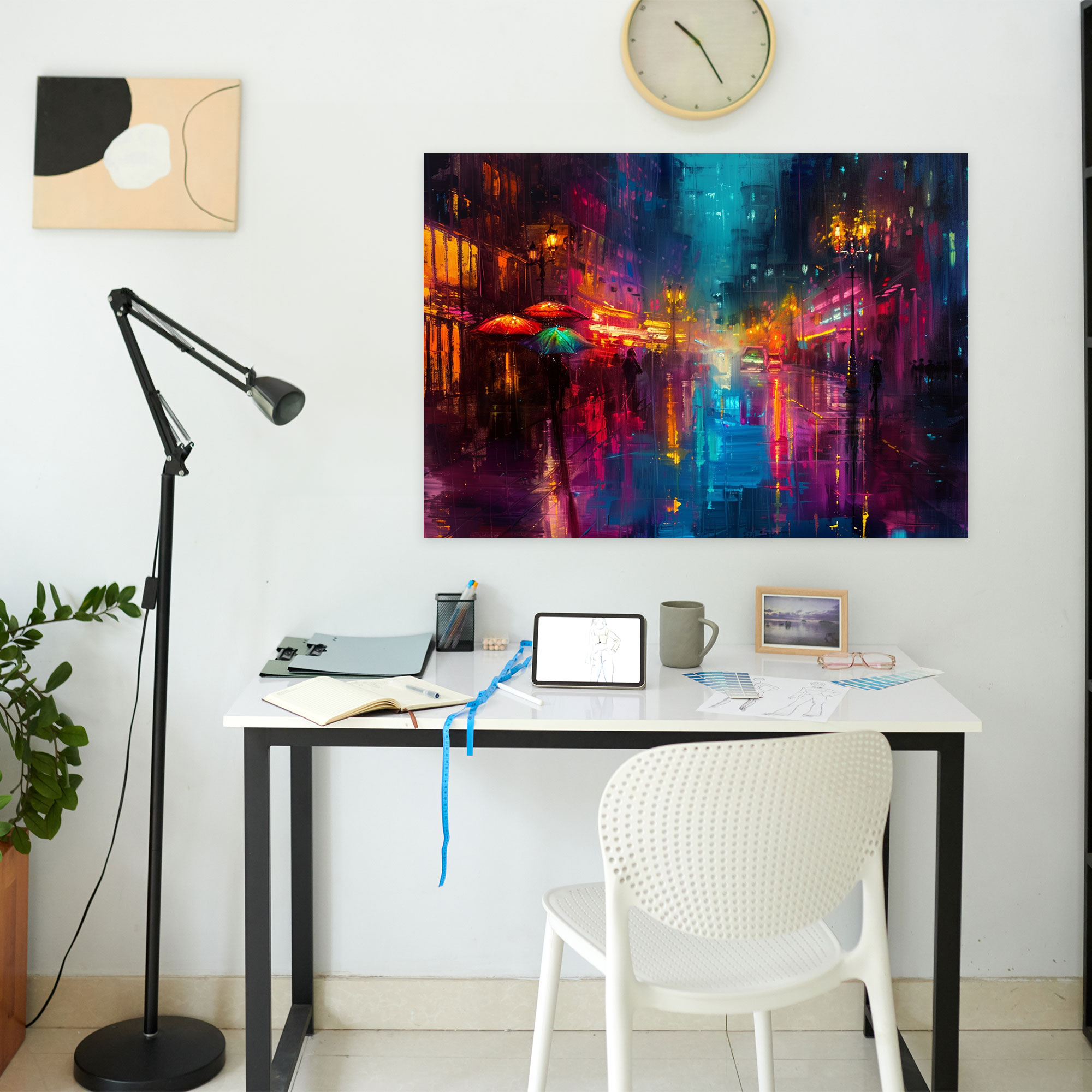 Leonid Afremov Inspired Rainy Night Cityscape Canvas Print - Leonid Afremov, Canvas, Wall Decoration, Canvas Wall Art