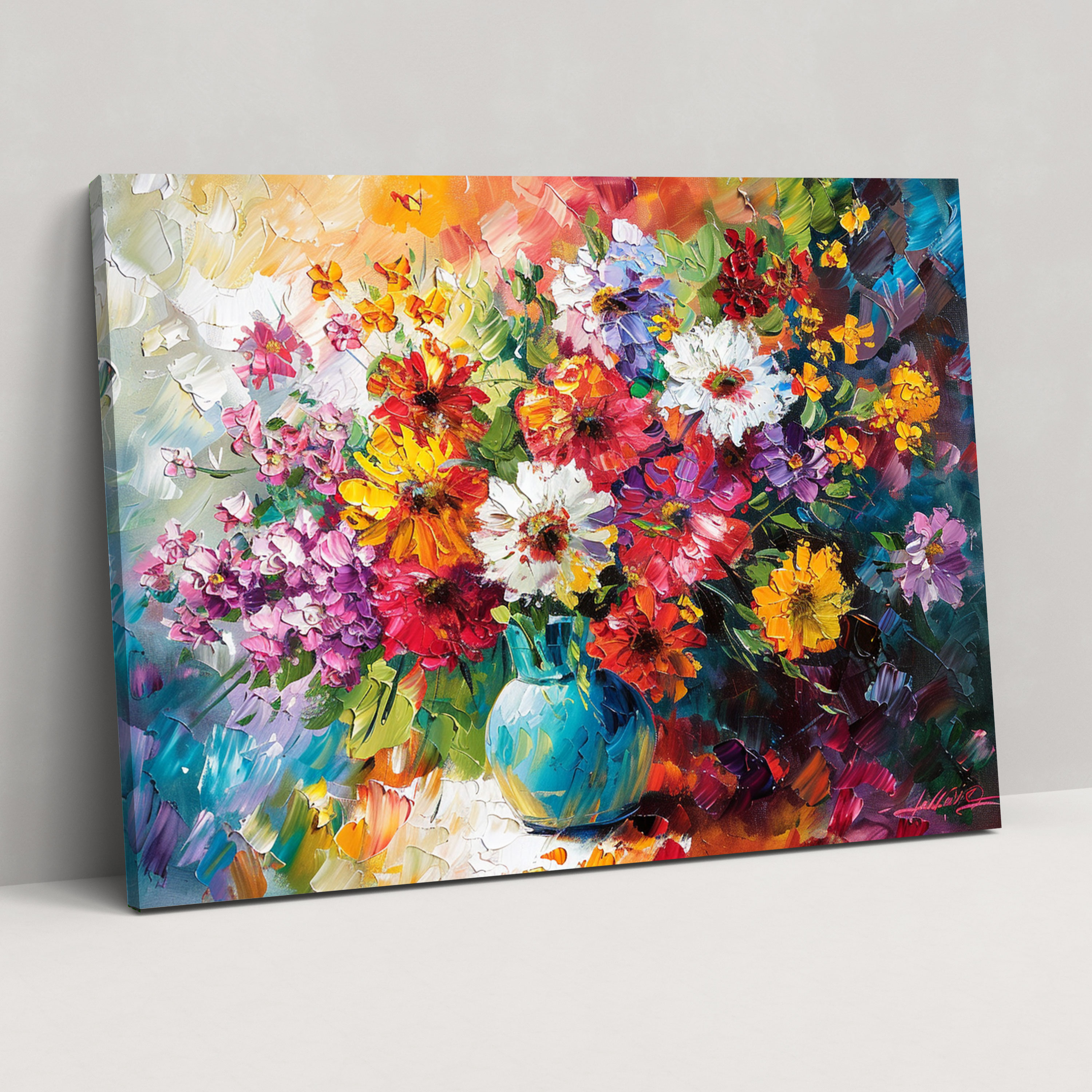 Leonid Afremov Inspired Floral Still Life Canvas Print - Leonid Afremov, Home Decoration, Canvas, Canvas Print