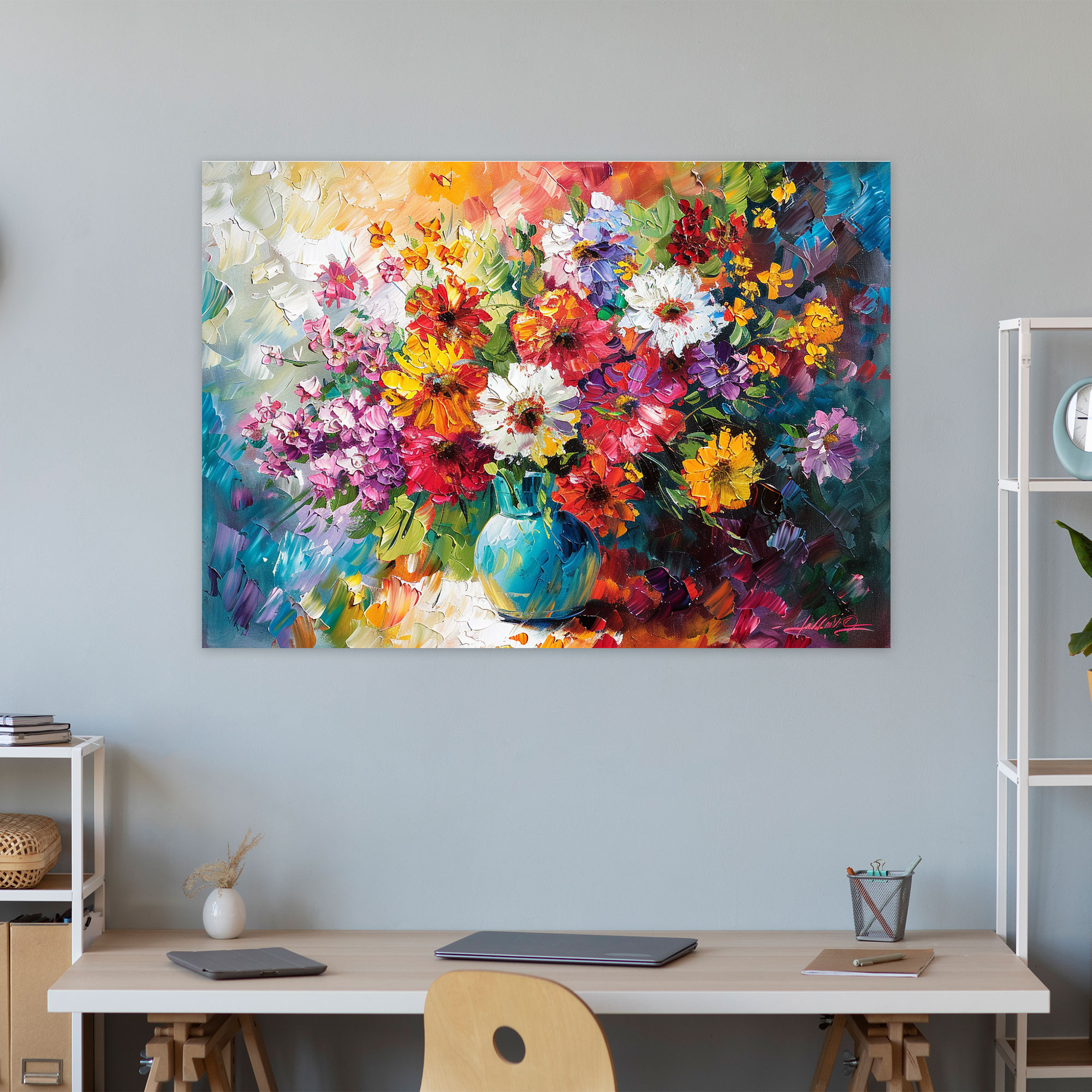 Leonid Afremov Inspired Floral Still Life Canvas Print - Leonid Afremov, Home Decoration, Canvas, Canvas Print