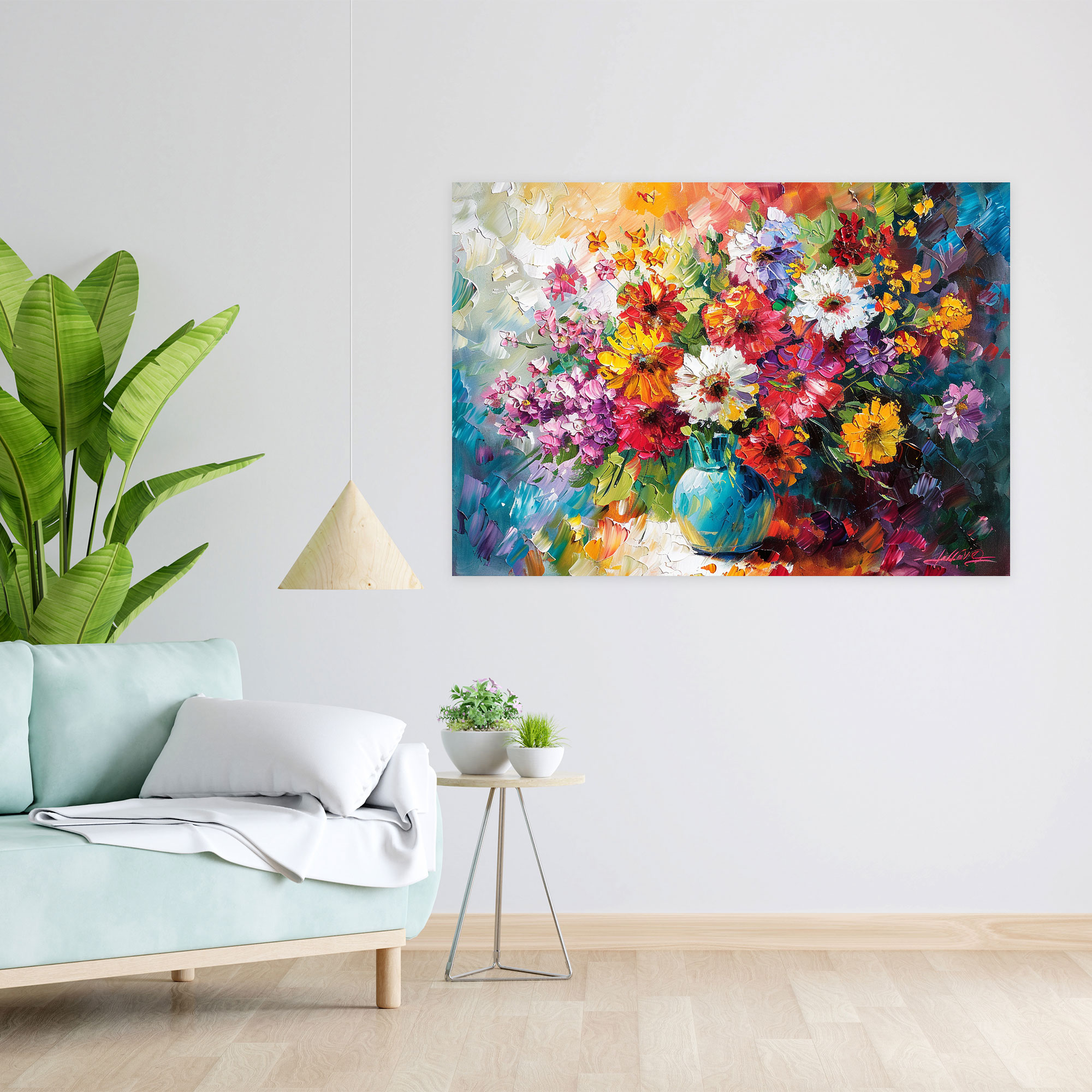 Leonid Afremov Inspired Floral Still Life Canvas Print - Leonid Afremov, Home Decoration, Canvas, Canvas Print
