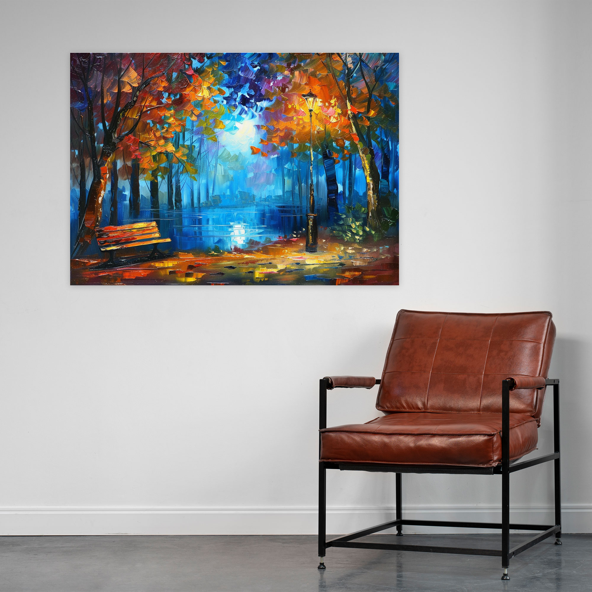 Leonid Afremov Inspired Moonlit Park Canvas Print - Leonid Afremov, Wall Decoration, Home Decoration, Canvas