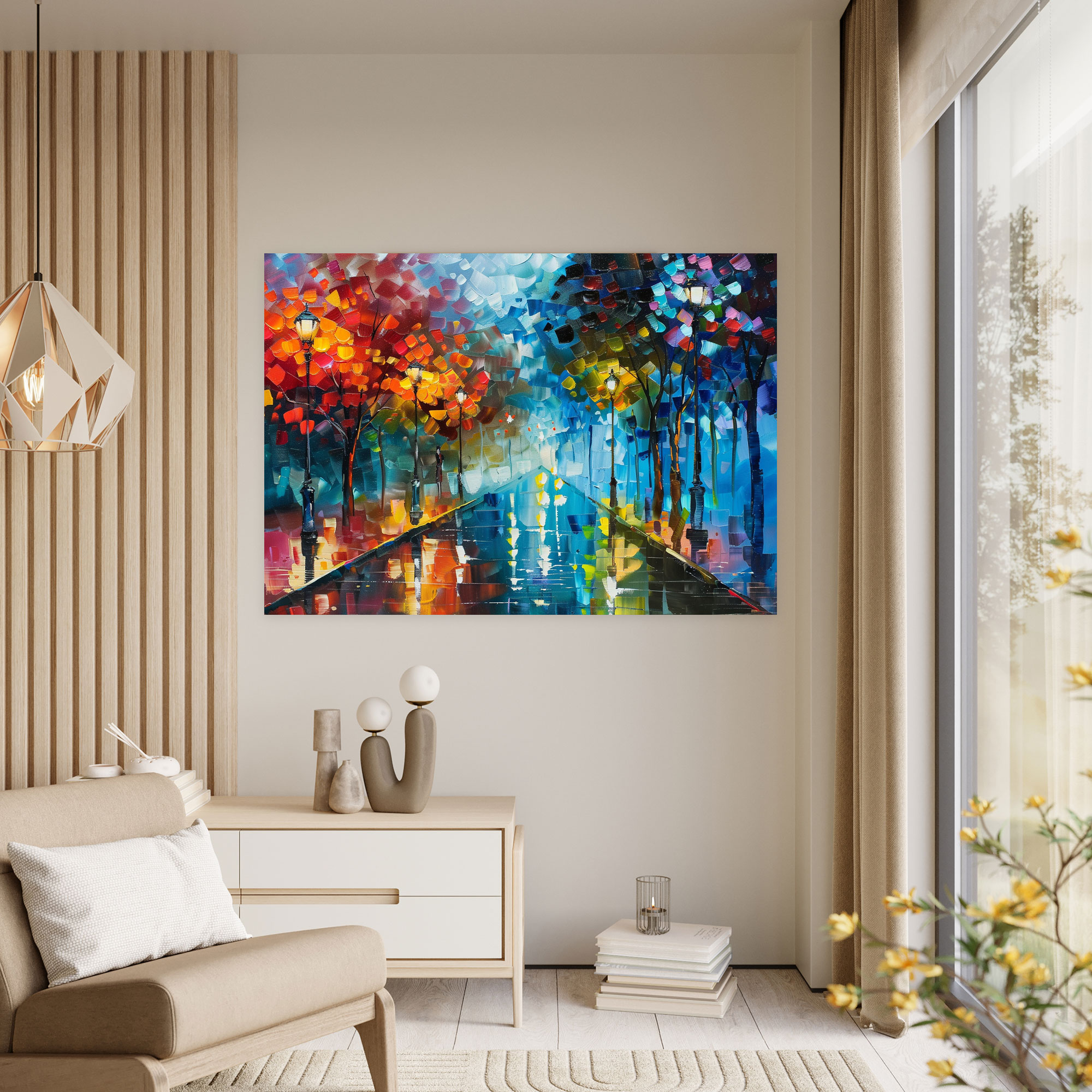 Leonid Afremov Şehir Manzarası Kanvas Tablo - Ev Dekorasyonu ve Duvar Süsleme için Canvas Duvar Sanatı