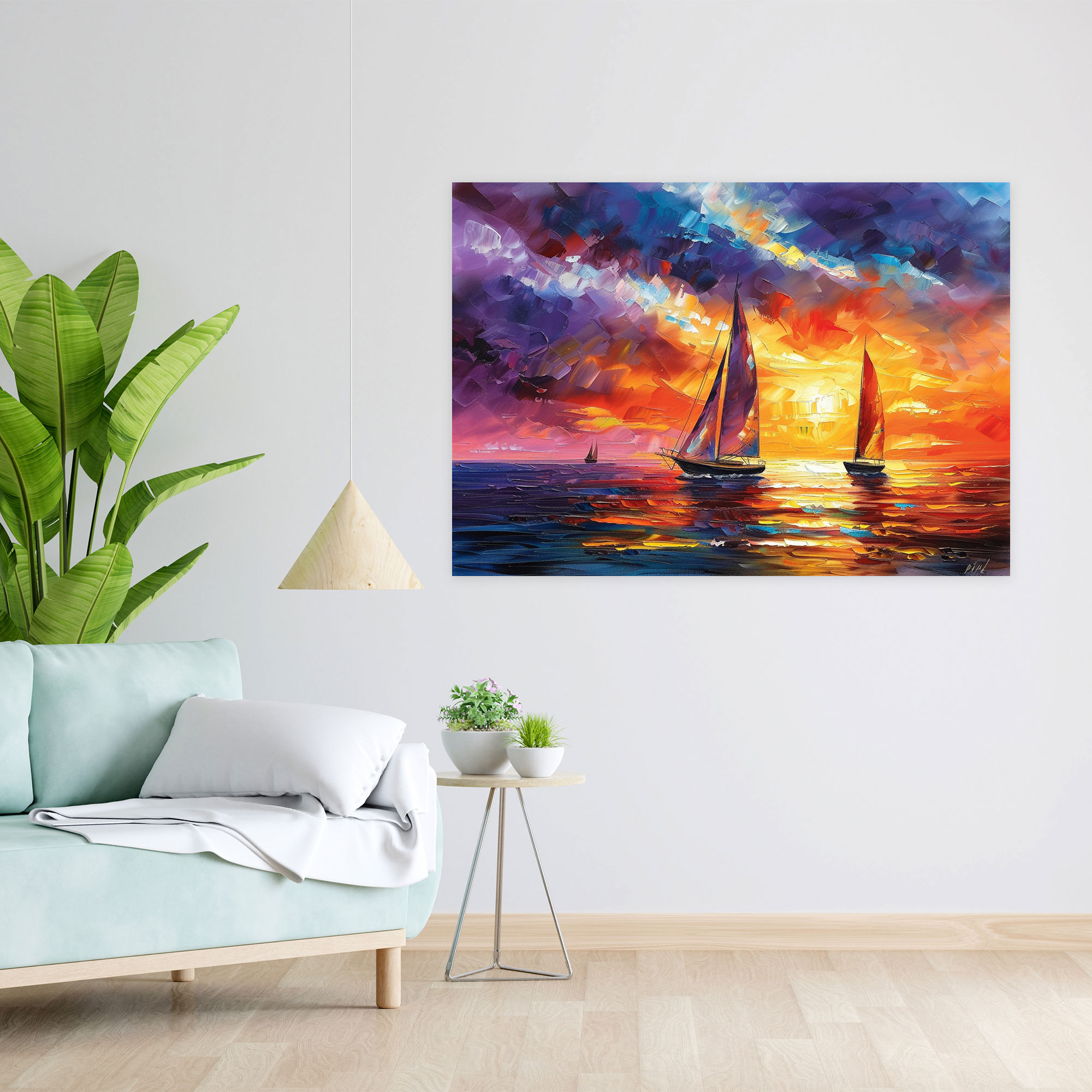 Seascape Sailboats Leonid Afremov Wall Decoration - Leonid Afremov, Canvas Wall Art, Leonid Afremov, Wall Decoration