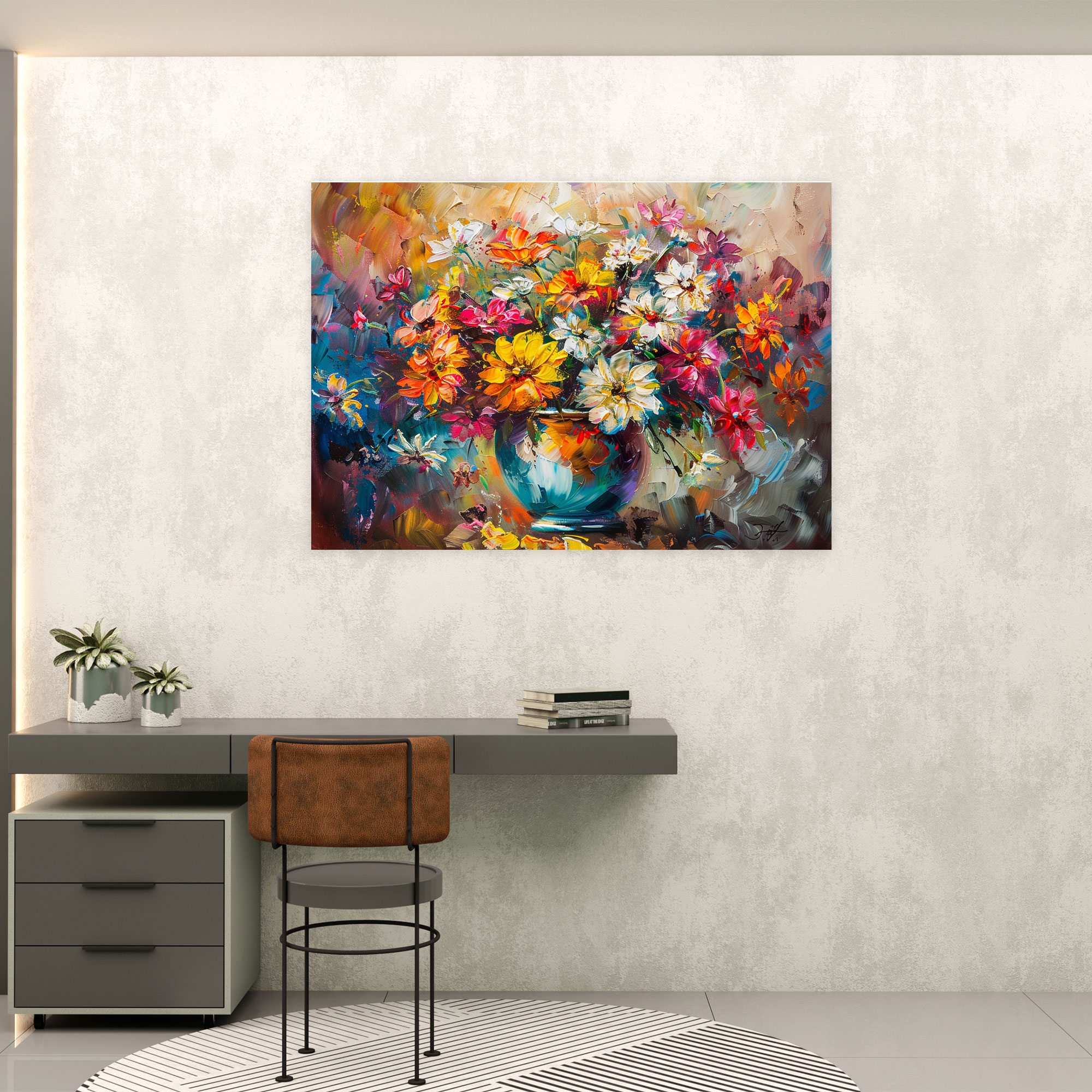 Flowers In Vase Leonid Afremov Canvas Print - Leonid Afremov, Wall Art, Wall Decoration, Canvas Wall Art