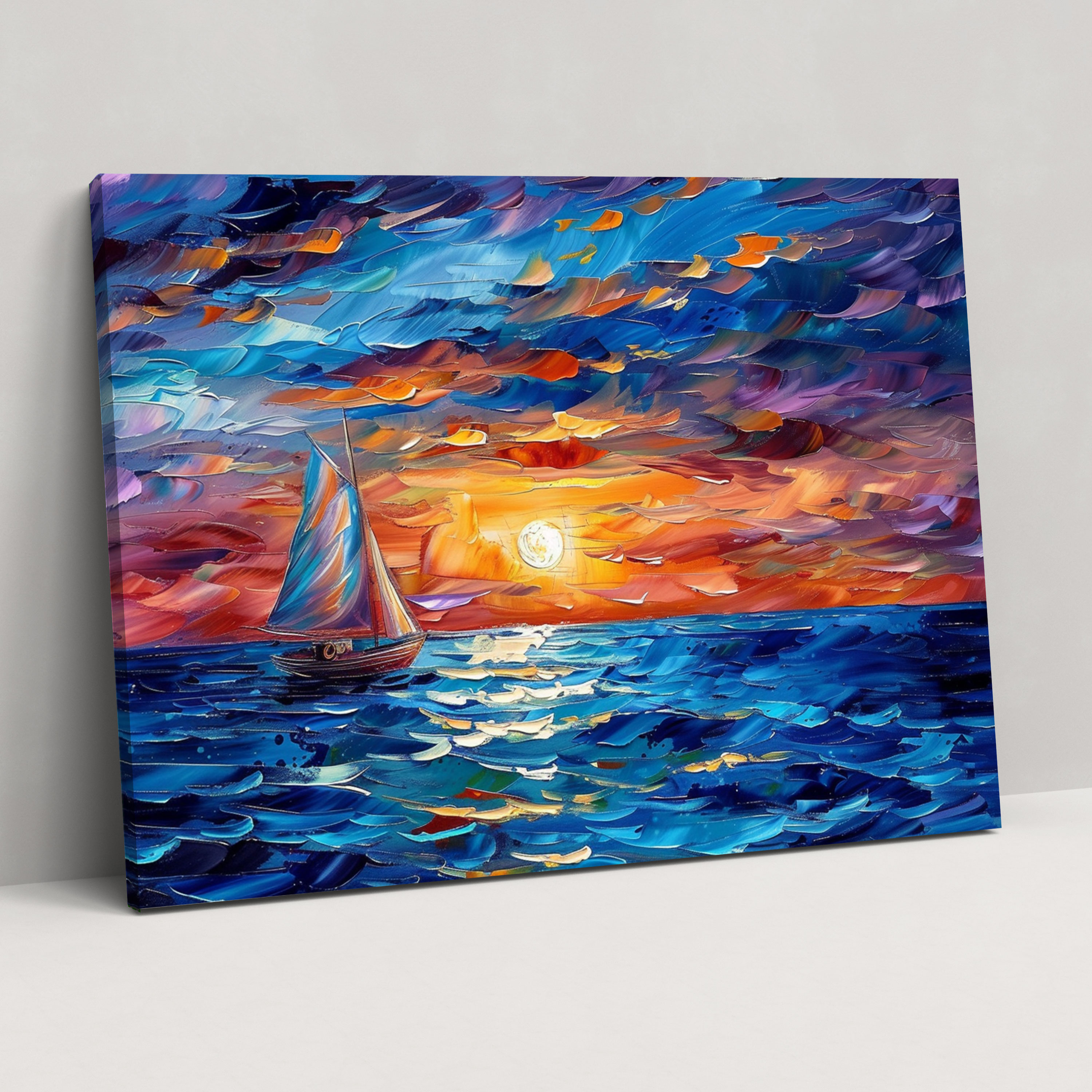 Leonid Afremov Wall Decoration - Dreamy Seascape Moonlit Night - Leonid Afremov, Canvas, Canvas Print, Canvas Wall Art