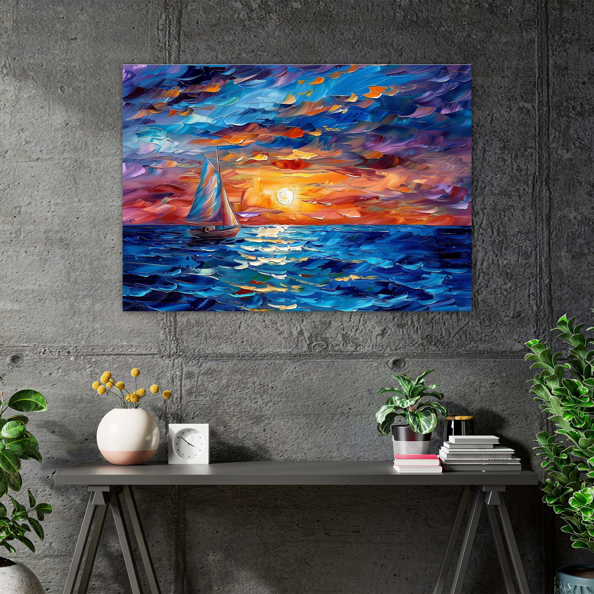 Leonid Afremov Wall Decoration - Dreamy Seascape Moonlit Night - Leonid Afremov, Canvas, Canvas Print, Canvas Wall Art