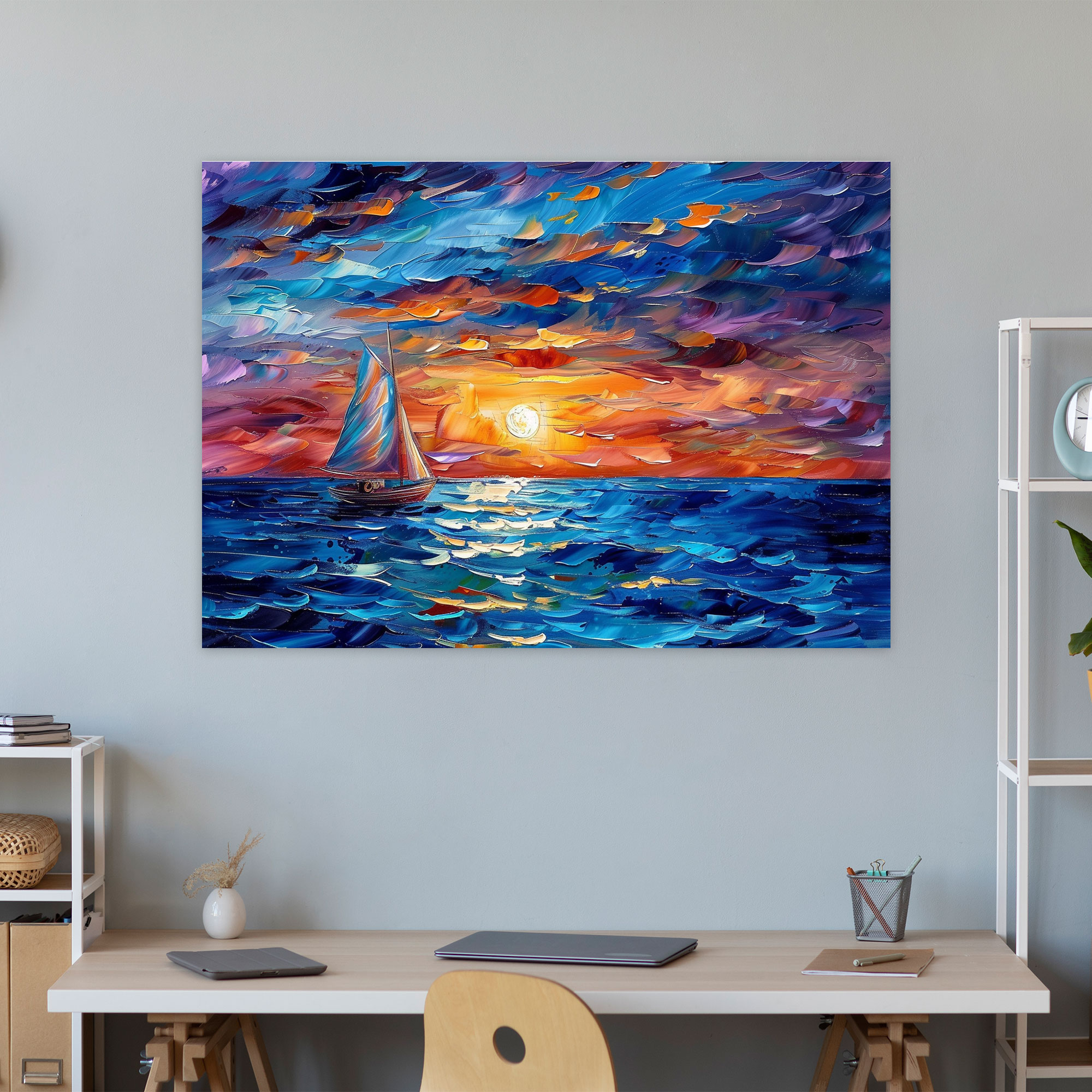 Leonid Afremov Wall Decoration - Dreamy Seascape Moonlit Night - Leonid Afremov, Canvas, Canvas Print, Canvas Wall Art