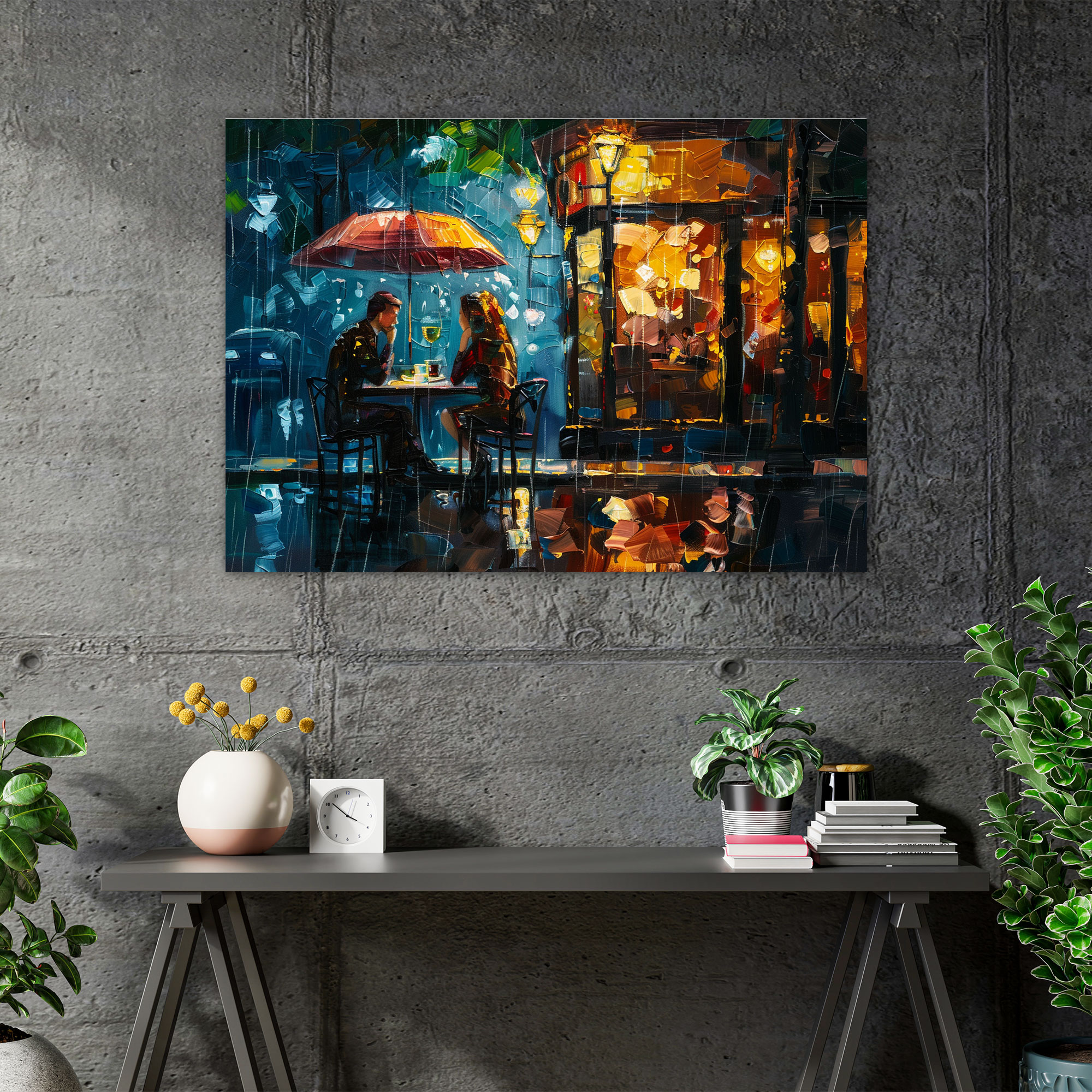 Leonid Afremov Canvas Print - Cozy Cafe Rainy Day - Leonid Afremov, Leonid Afremov, Wall Art, Canvas