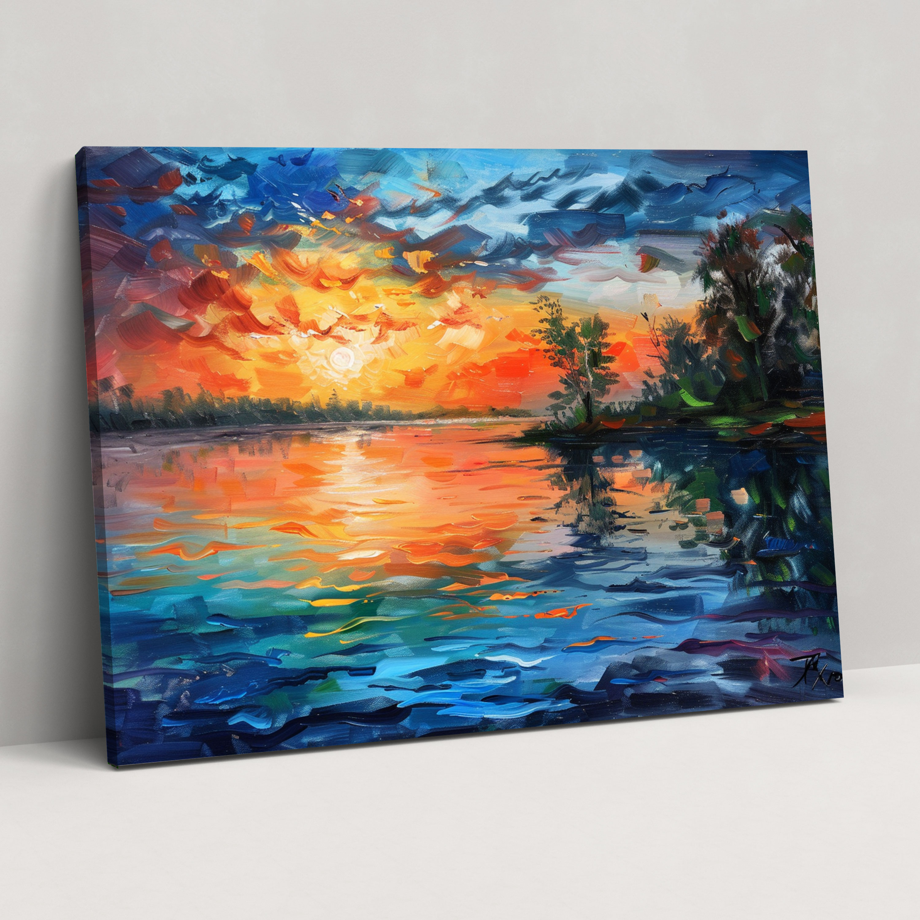 Leonid Afremov Wall Decoration - Peaceful Lake Sunrise - Leonid Afremov, Wall Decoration, Canvas Wall Art, Leonid Afremov
