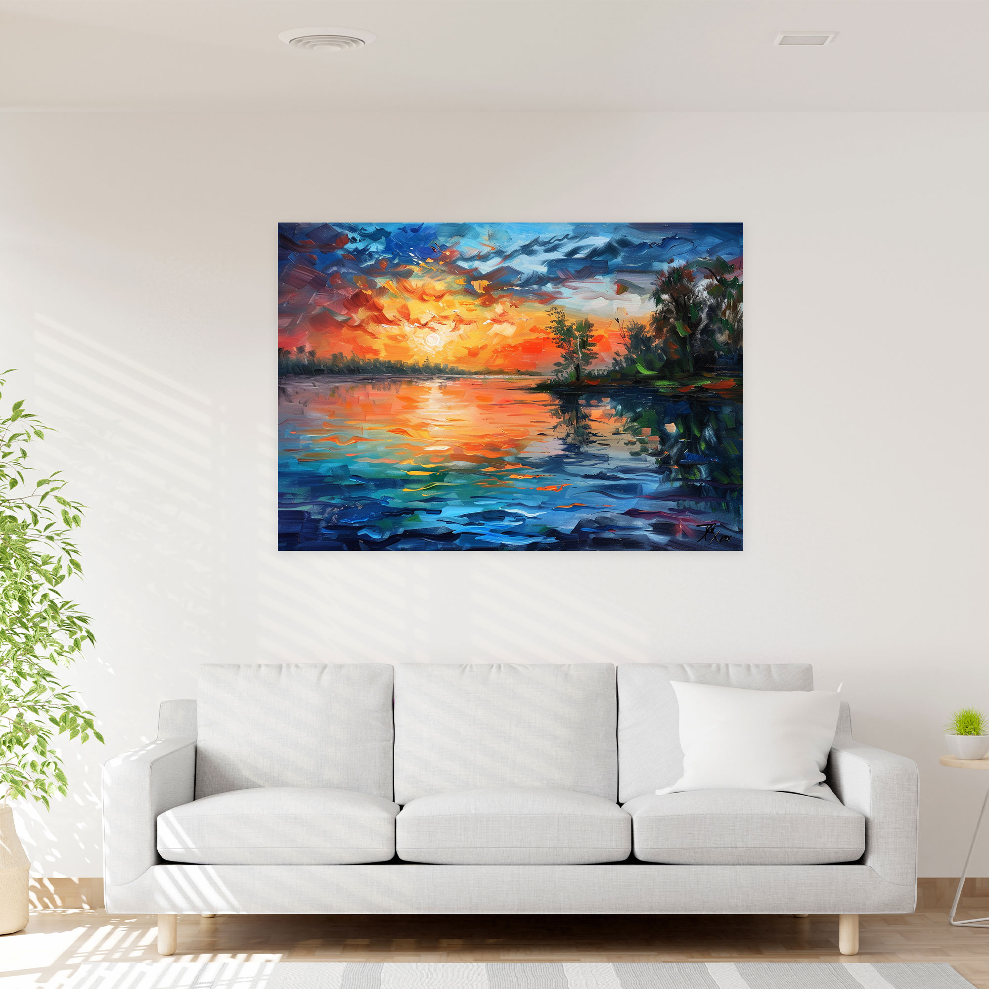 Leonid Afremov Wall Decoration - Peaceful Lake Sunrise - Leonid Afremov, Wall Decoration, Canvas Wall Art, Leonid Afremov
