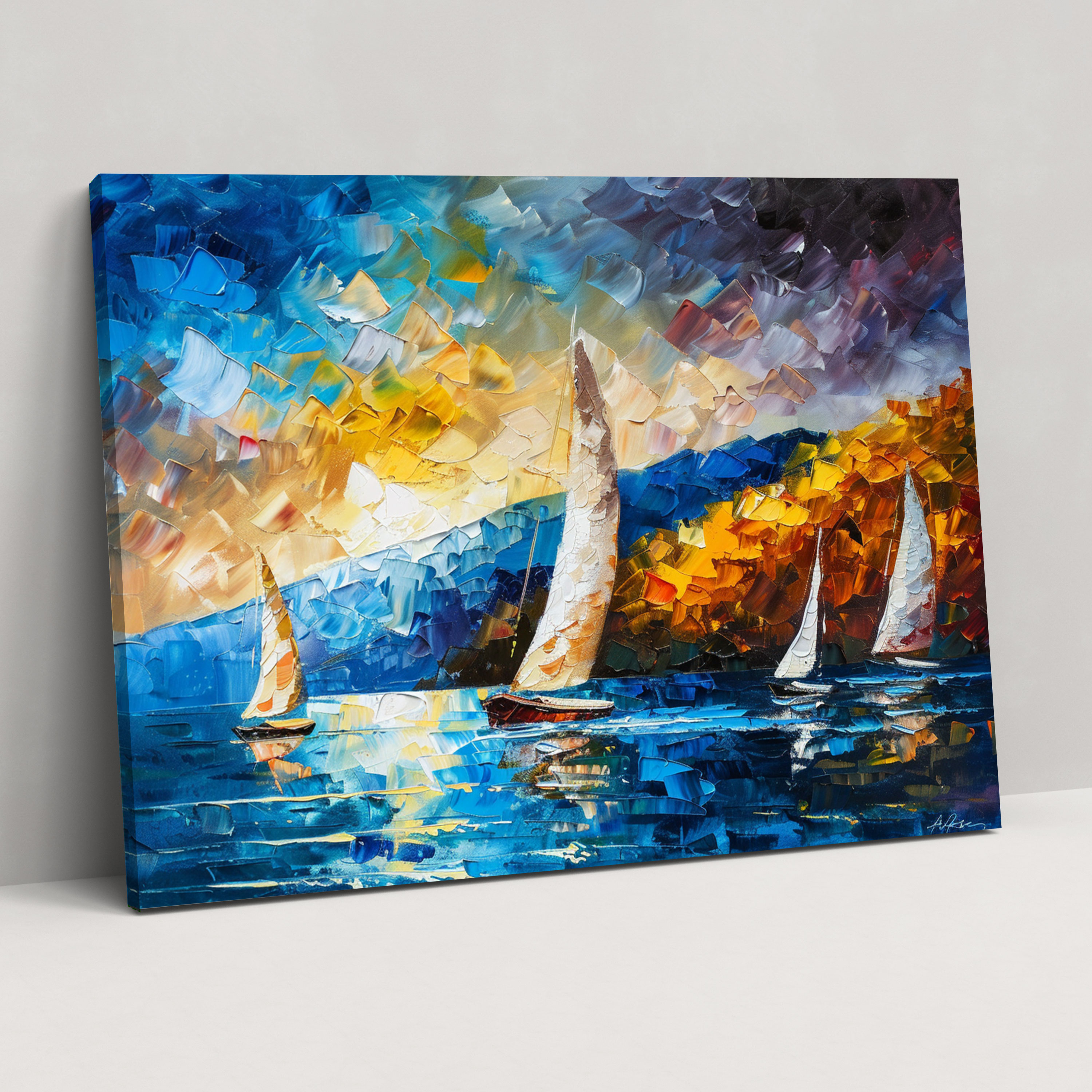 Seascape Sailboats Wall Decoration Canvas Print - Leonid Afremov, Wall Decoration, Canvas Wall Art, Wall Art