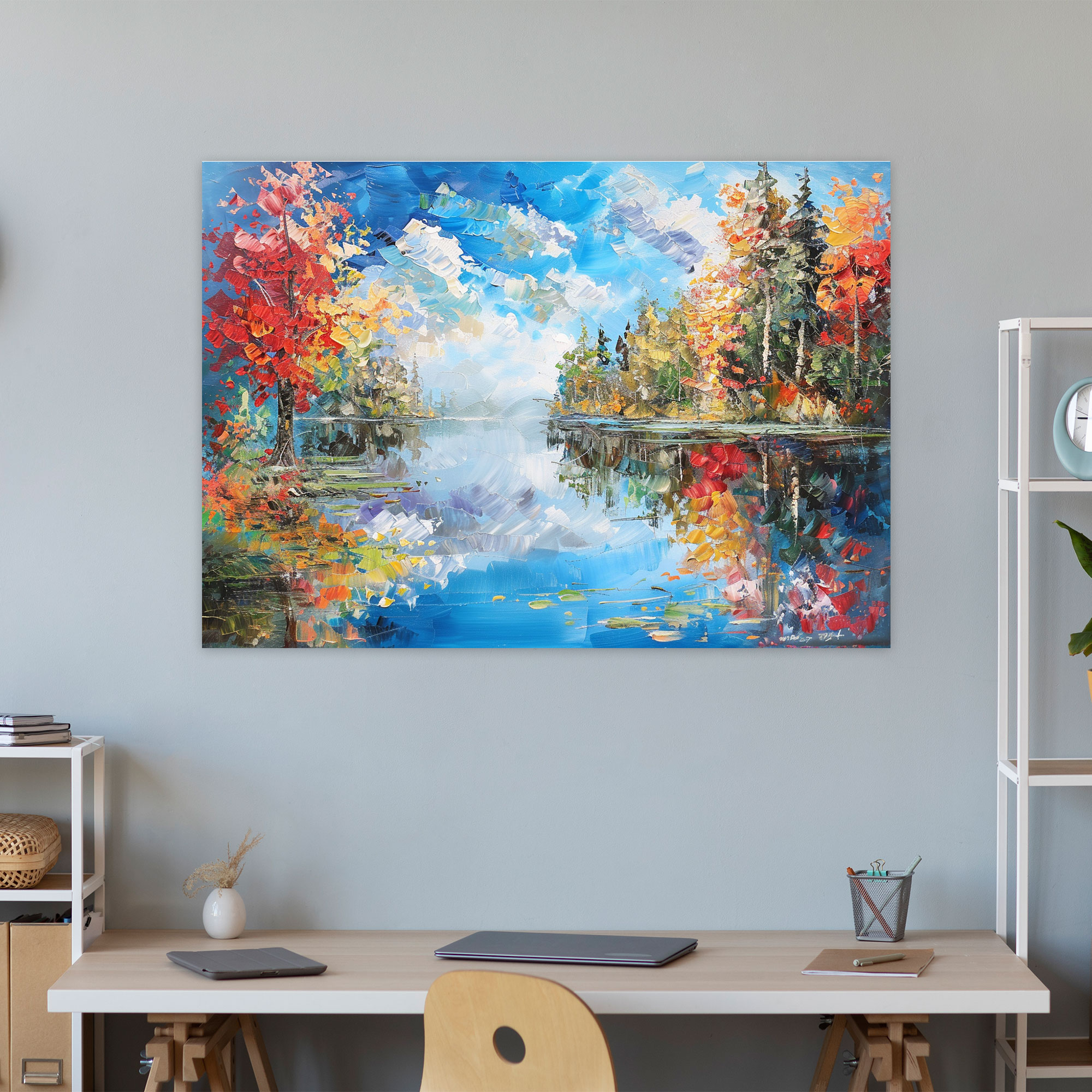 Leonid Afremov Colorful Lake Reflections Canvas Print - Leonid Afremov, Home Decoration, Canvas Print, Leonid Afremov