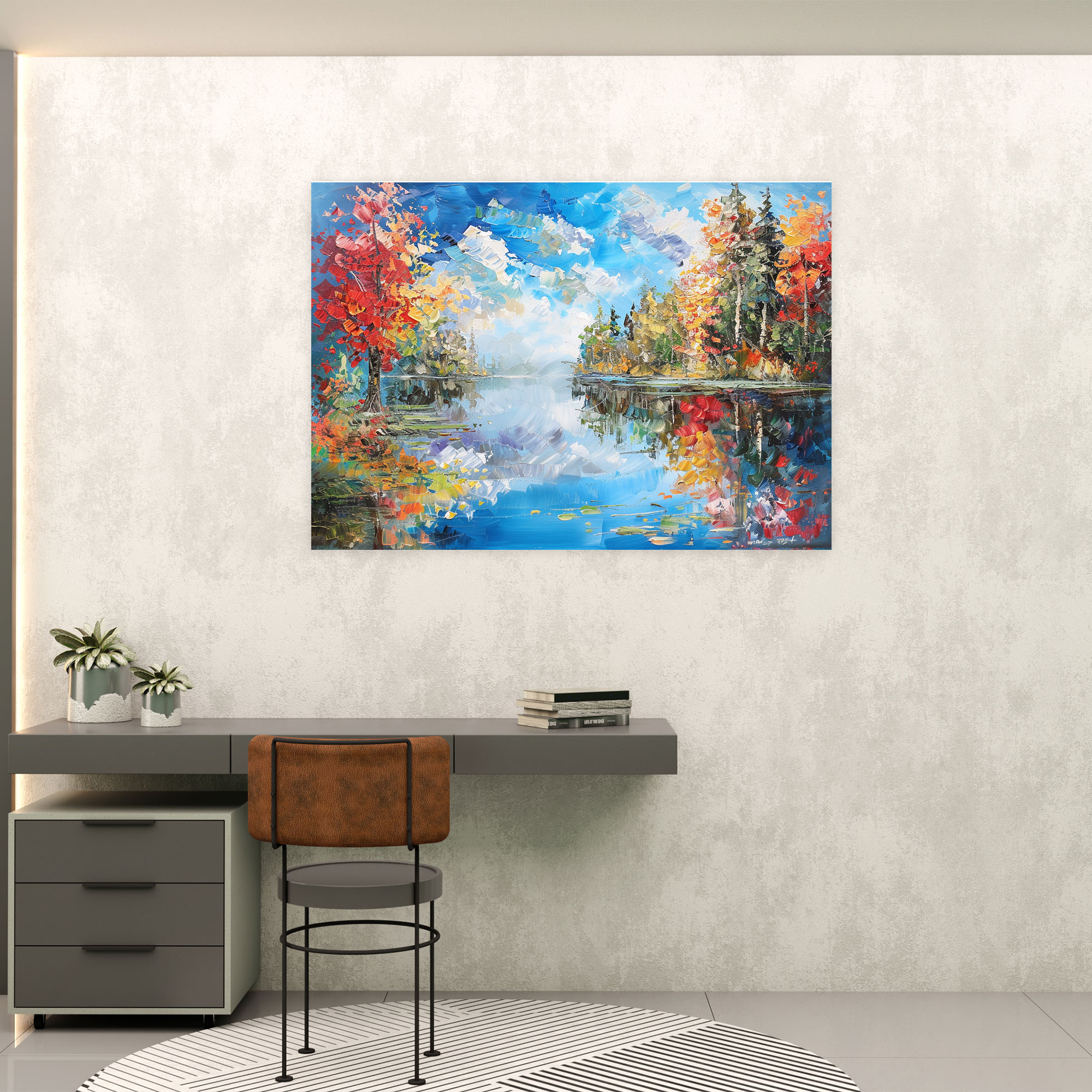 Leonid Afremov Colorful Lake Reflections Canvas Print - Leonid Afremov, Home Decoration, Canvas Print, Leonid Afremov