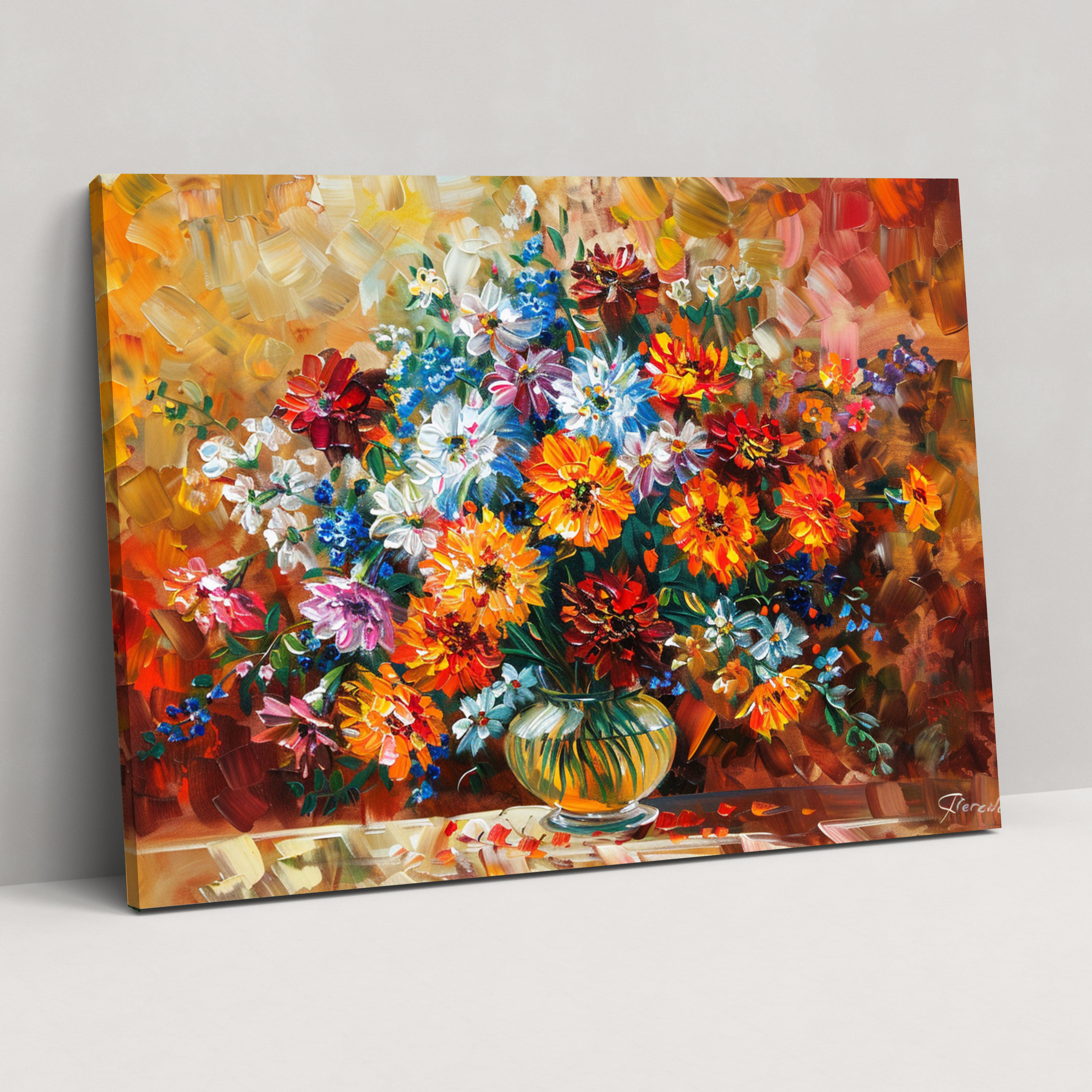 Leonid Afremov Floral Bouquet Canvas Print - Leonid Afremov, Canvas Wall Art, Leonid Afremov, Canvas