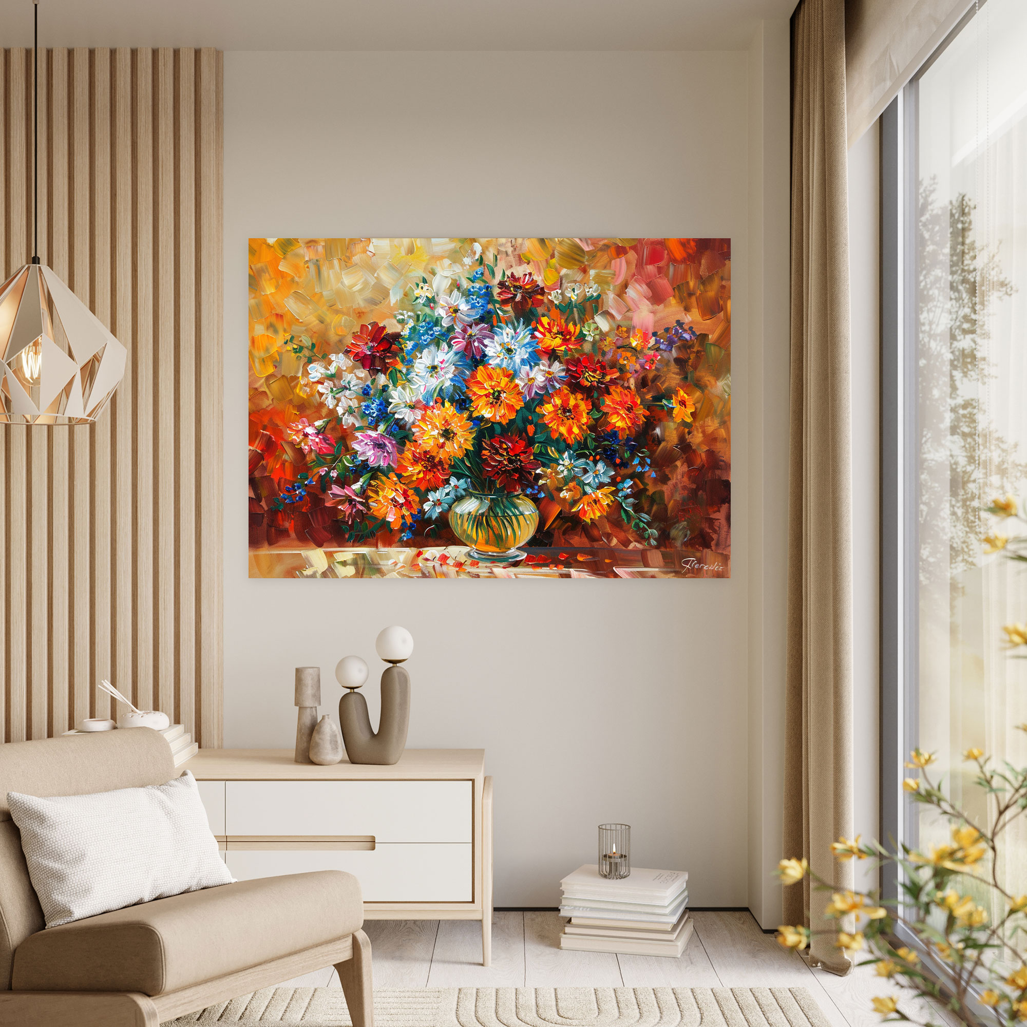 Leonid Afremov Floral Bouquet Canvas Print - Leonid Afremov, Canvas Wall Art, Leonid Afremov, Canvas