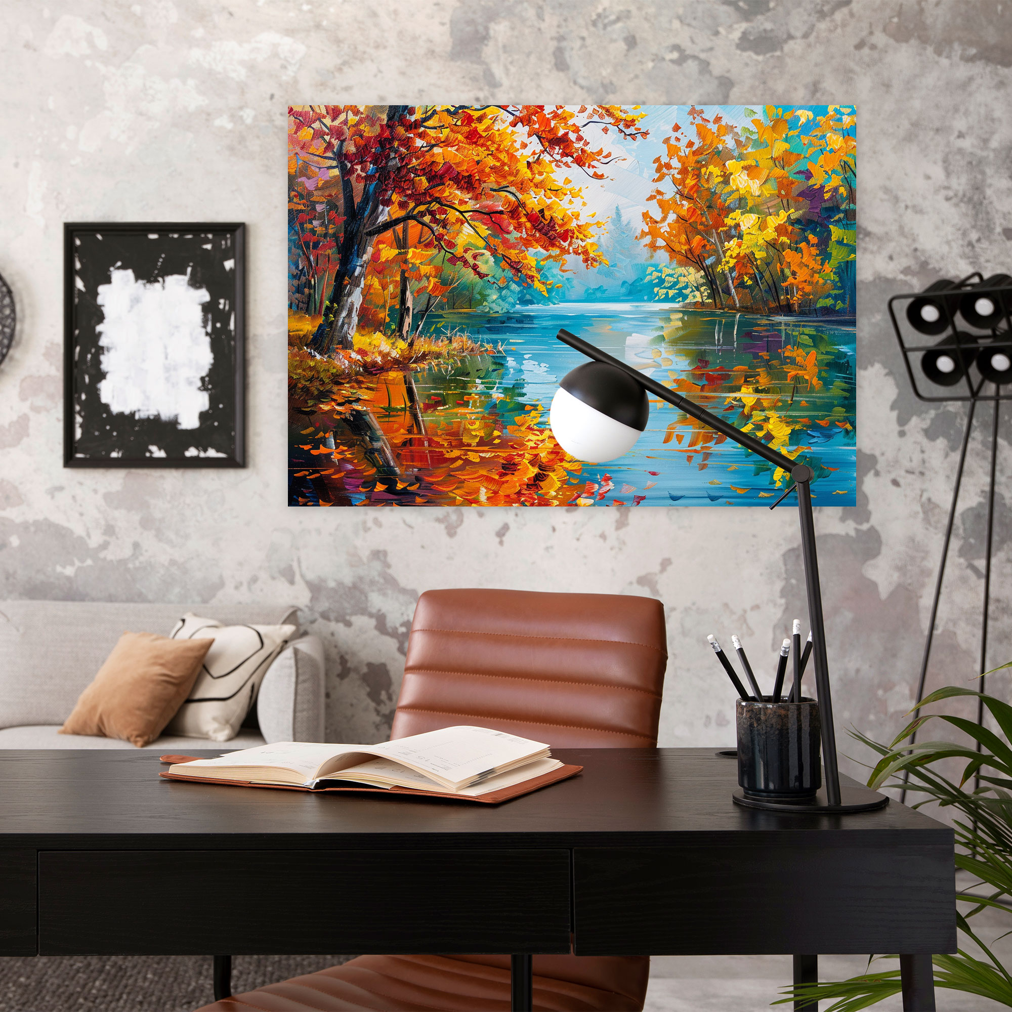 Vibrant Foliage Lake Wall Decoration - Leonid Afremov, Canvas, Home Decoration, Canvas Wall Art