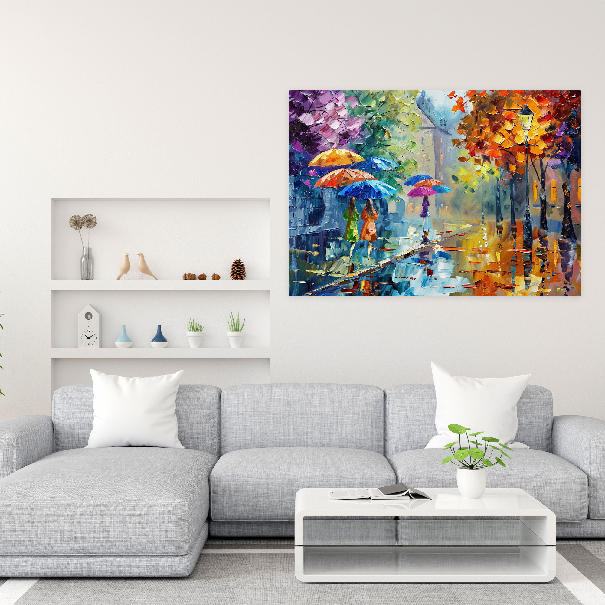 Colorful Umbrella Street Wall Art - Leonid Afremov, Canvas Wall Art, Canvas, Wall Decoration