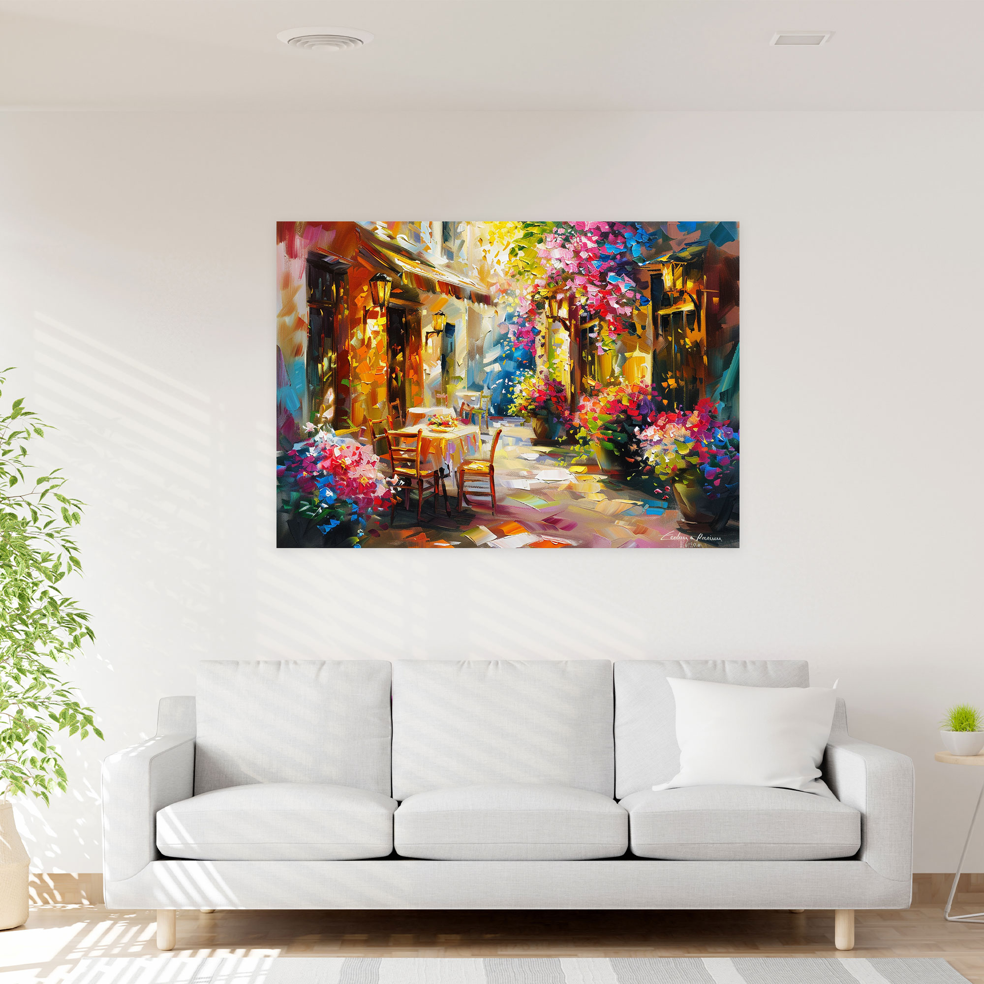 Kafe Çiçekleri Duvar Dekorasyonu - Leonid Afremov Kanvas Tablo Sanatı Ev Dekorasyonu