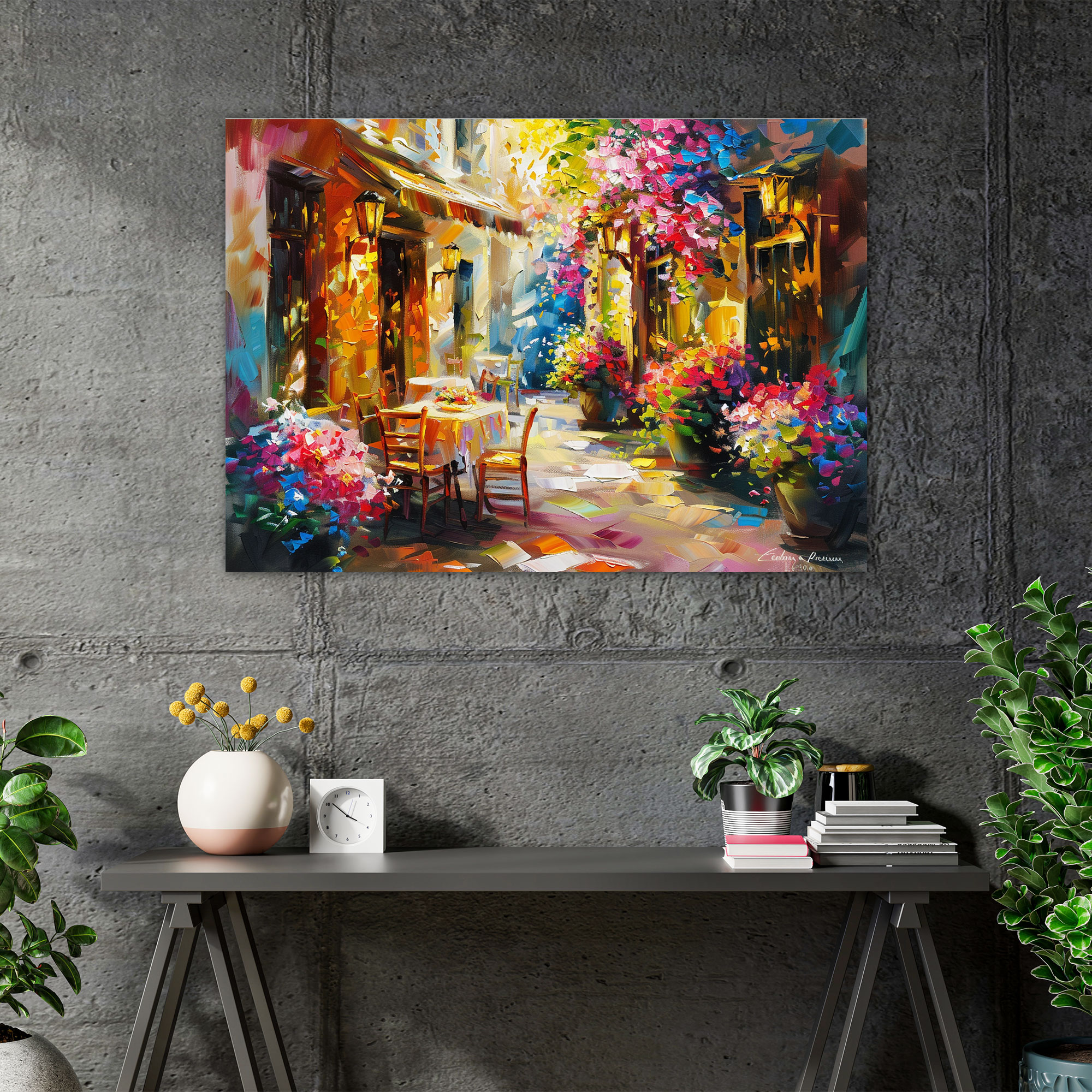 Kafe Çiçekleri Duvar Dekorasyonu - Leonid Afremov Kanvas Tablo Sanatı Ev Dekorasyonu