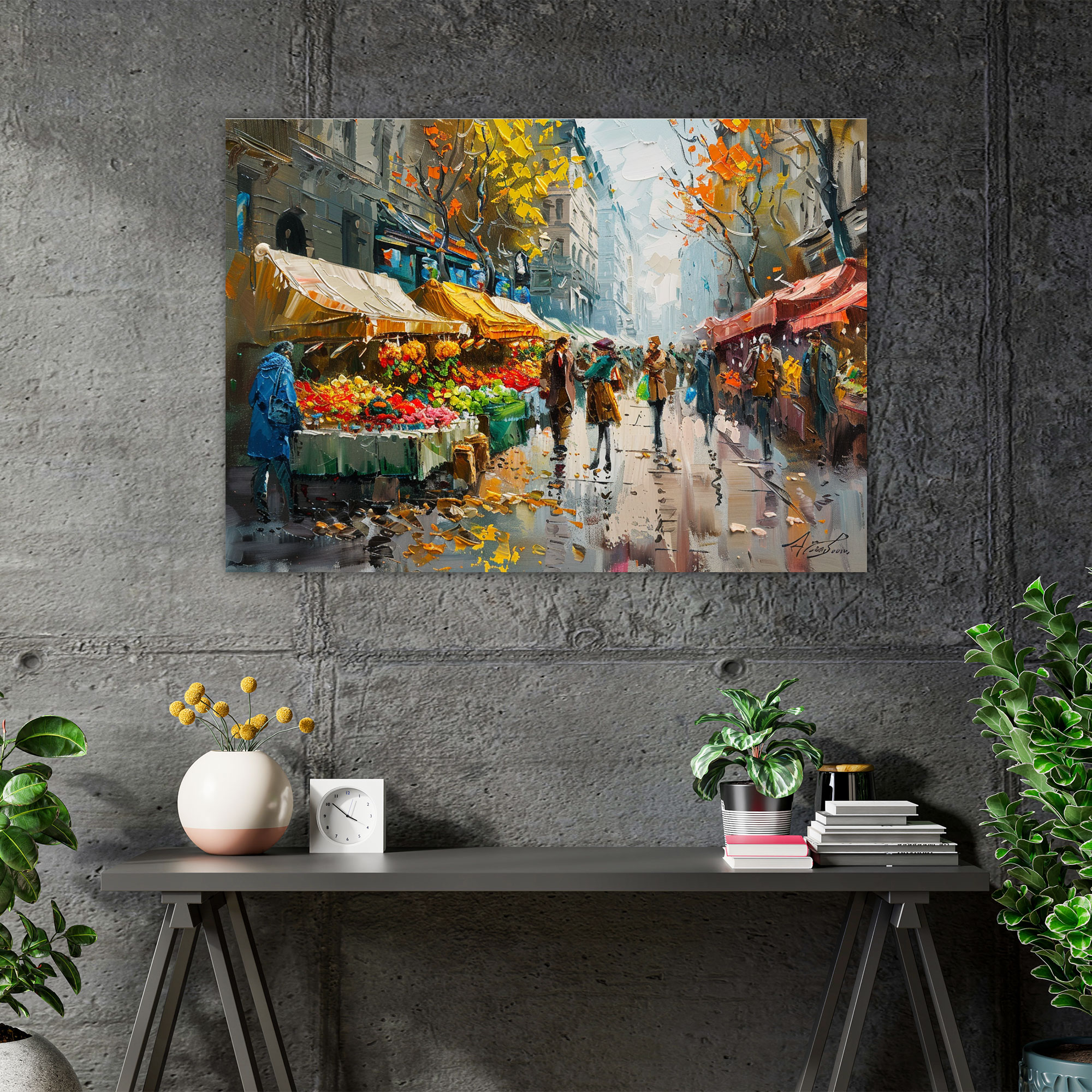 Bustling Street Market Canvas Print - Leonid Afremov, Wall Decoration, Leonid Afremov, Home Decoration