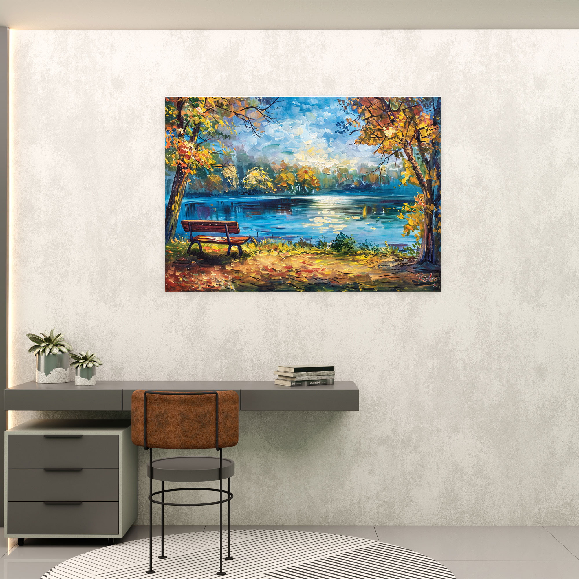 Leonid Afremov Canvas Print Serene Lakeside Wall Art - Leonid Afremov, Home Decoration, Canvas, Wall Art